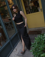 double waistband front split pencil skirt
