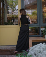double waistband front split pencil skirt
