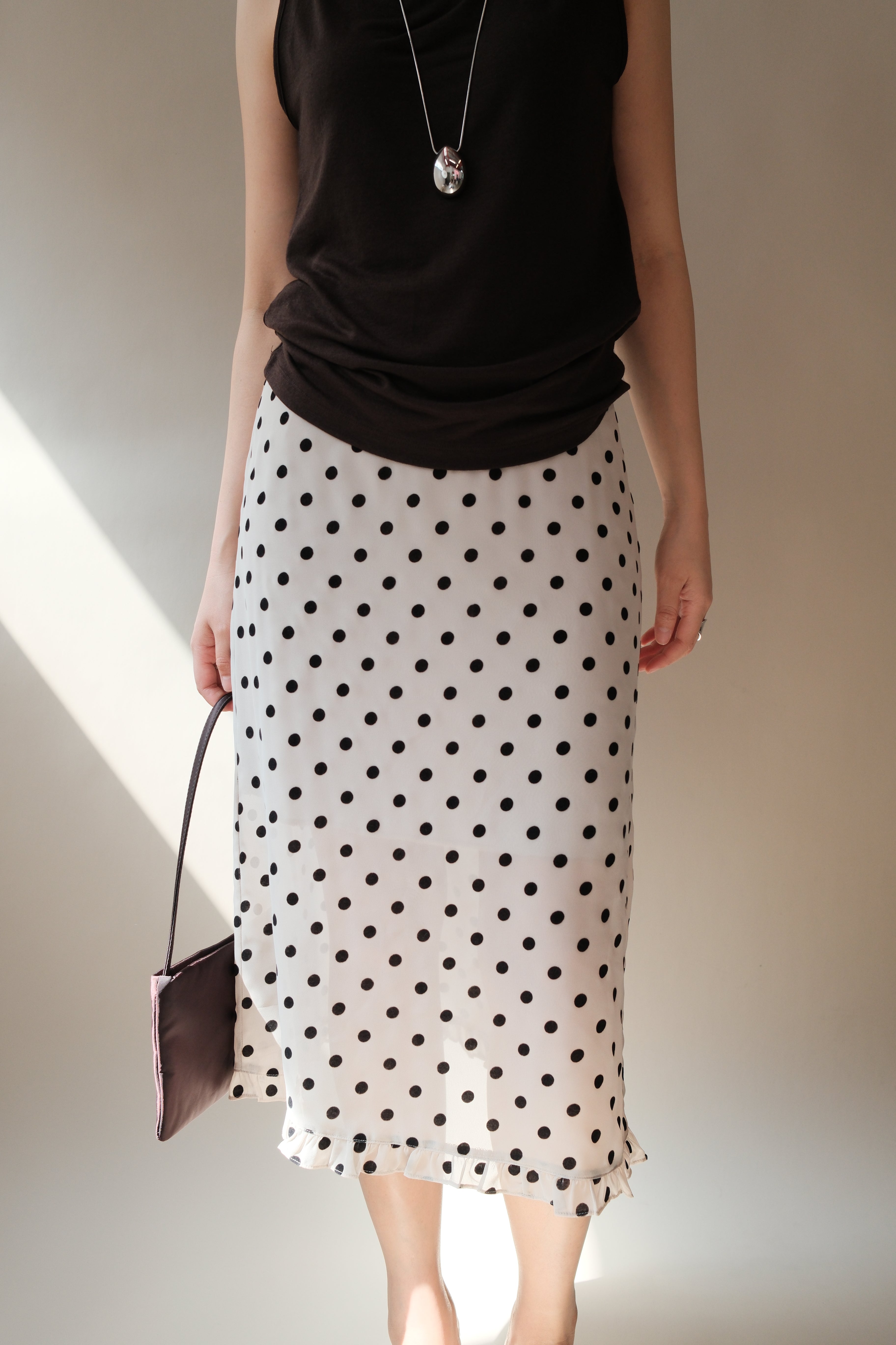 velvet polka dots frill edge sheer skirt