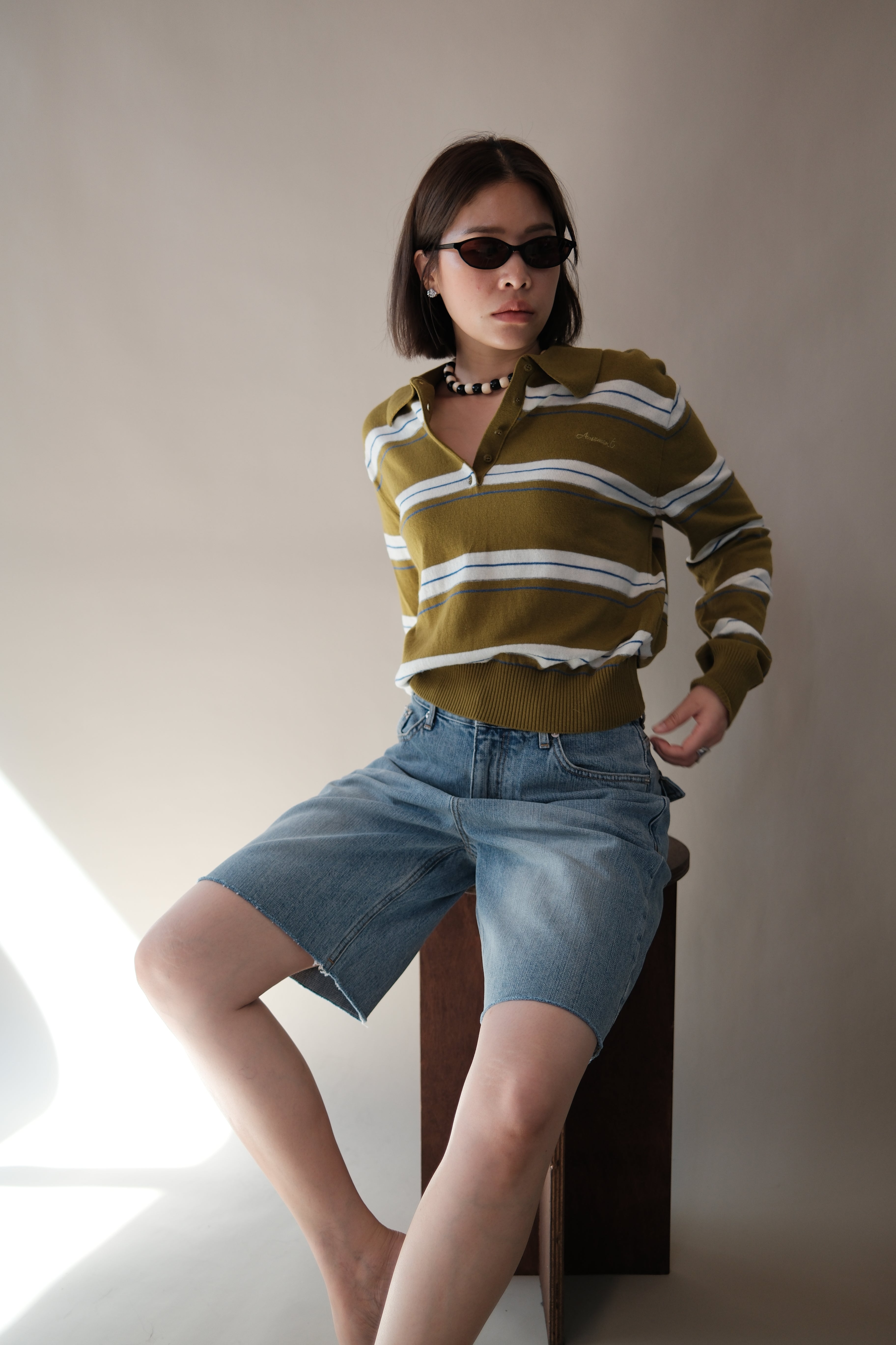 Miu stripe polo crop sweatshirt