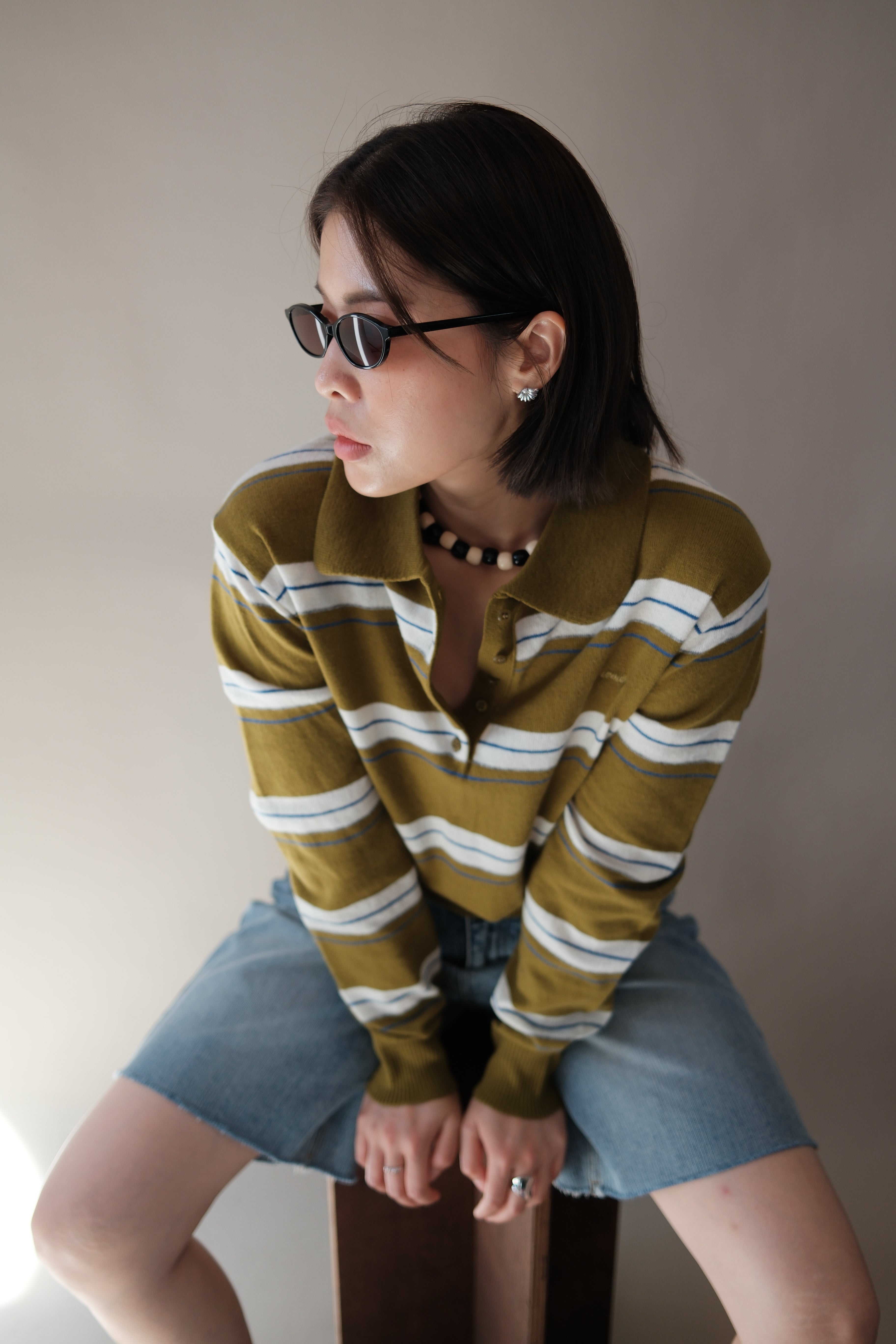 Miu stripe polo crop sweatshirt