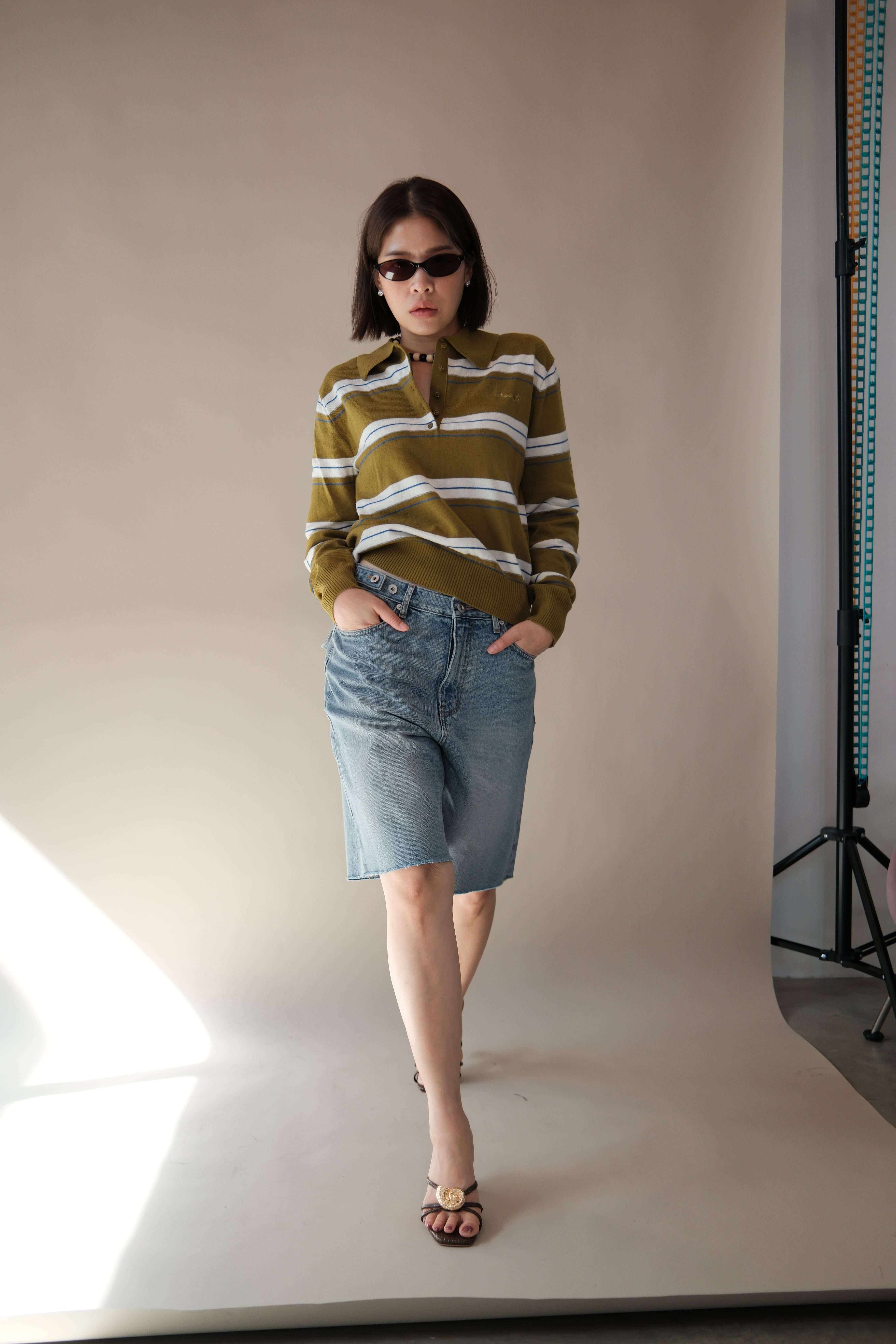 Lui adjustable waist slim denim shorts