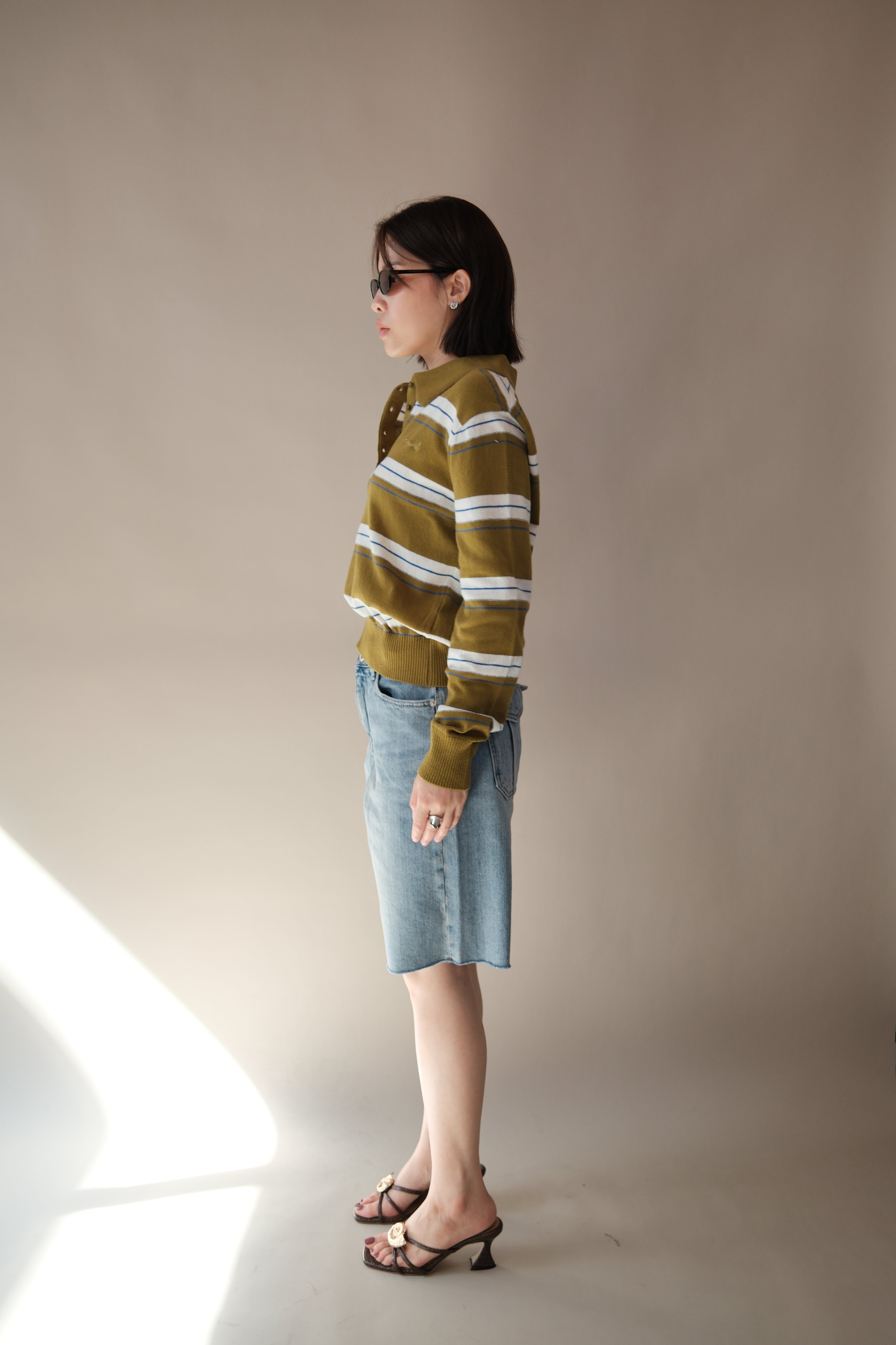 Miu stripe polo crop sweatshirt