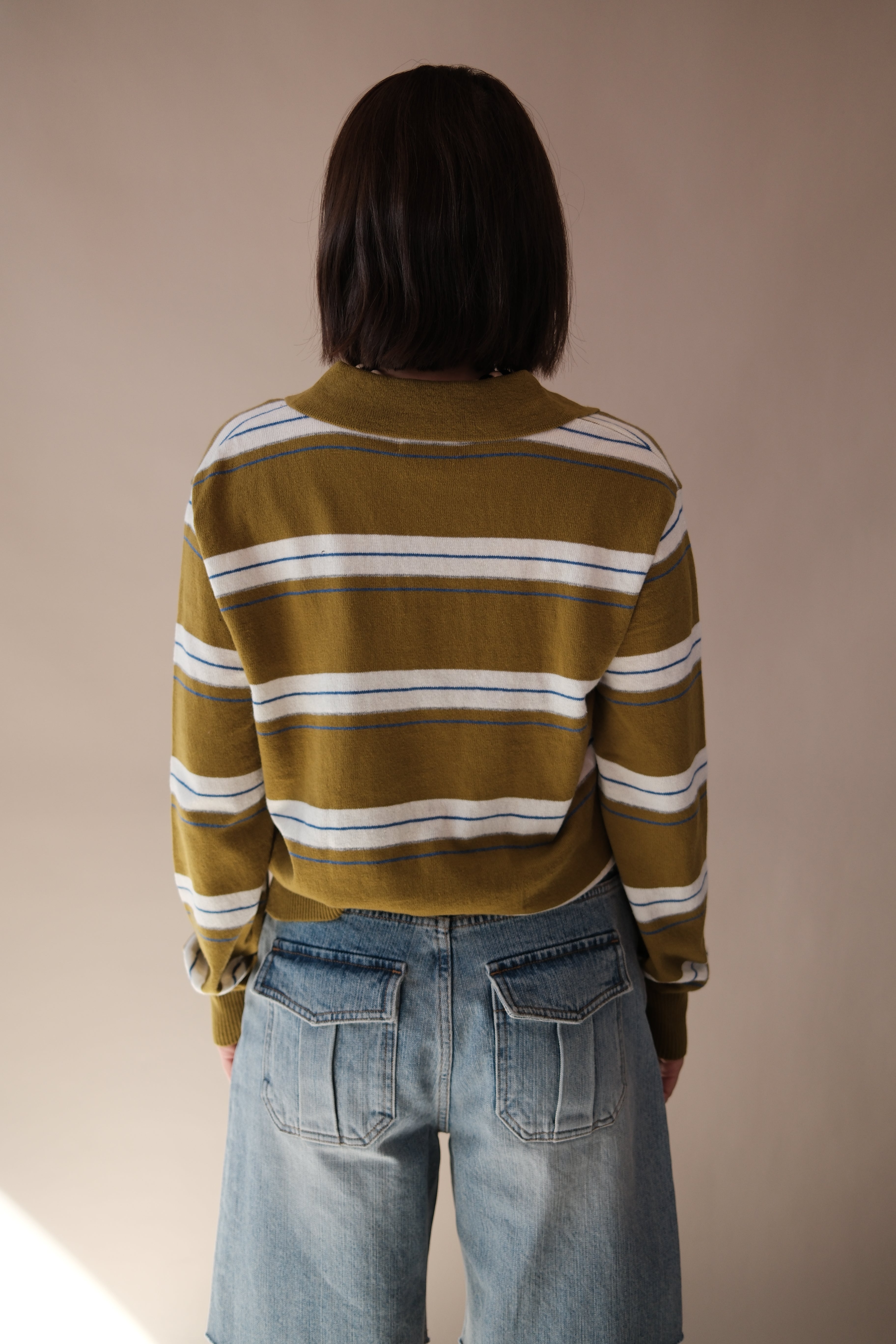 Miu stripe polo crop sweatshirt