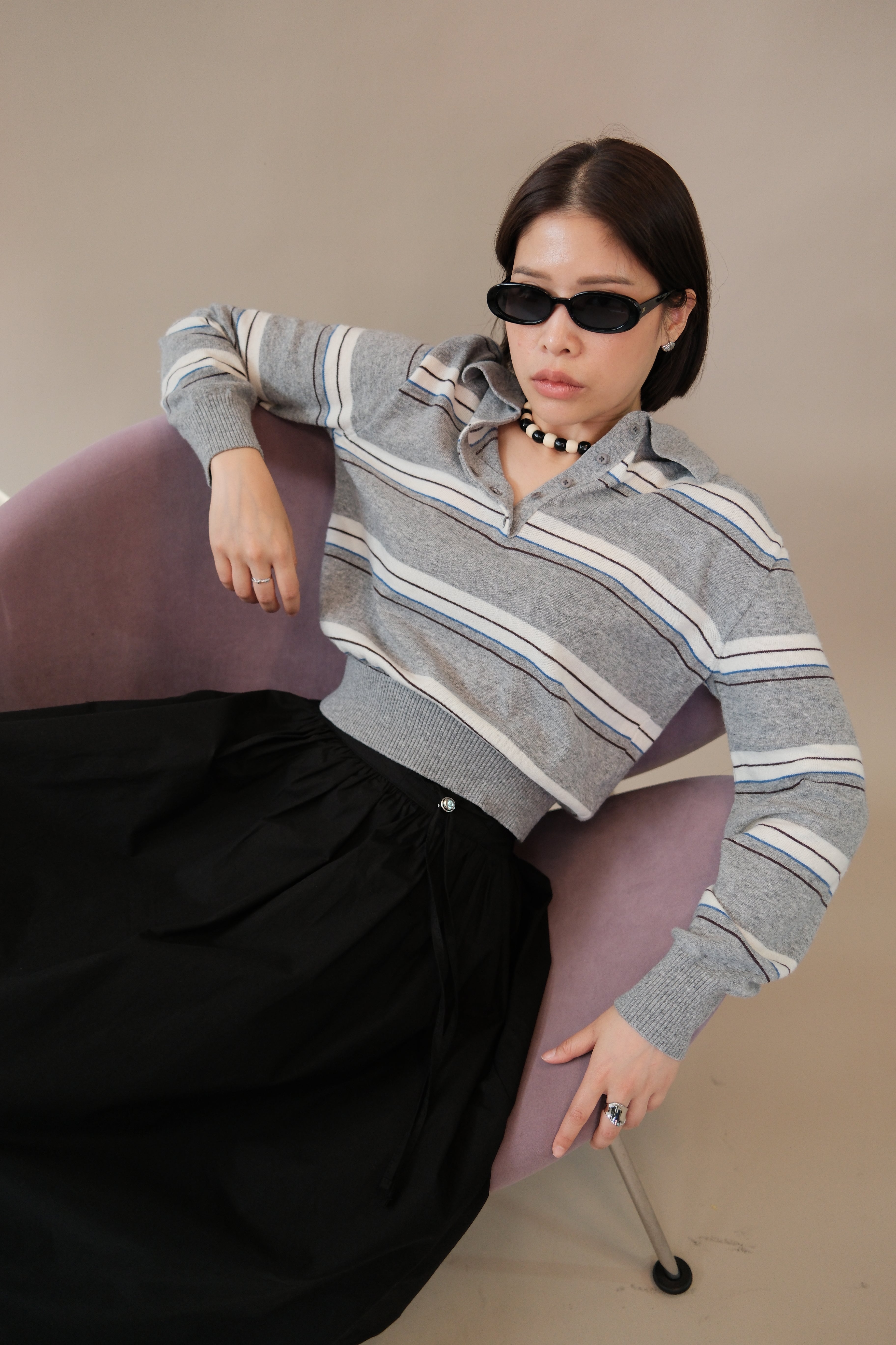 Miu stripe polo crop sweatshirt