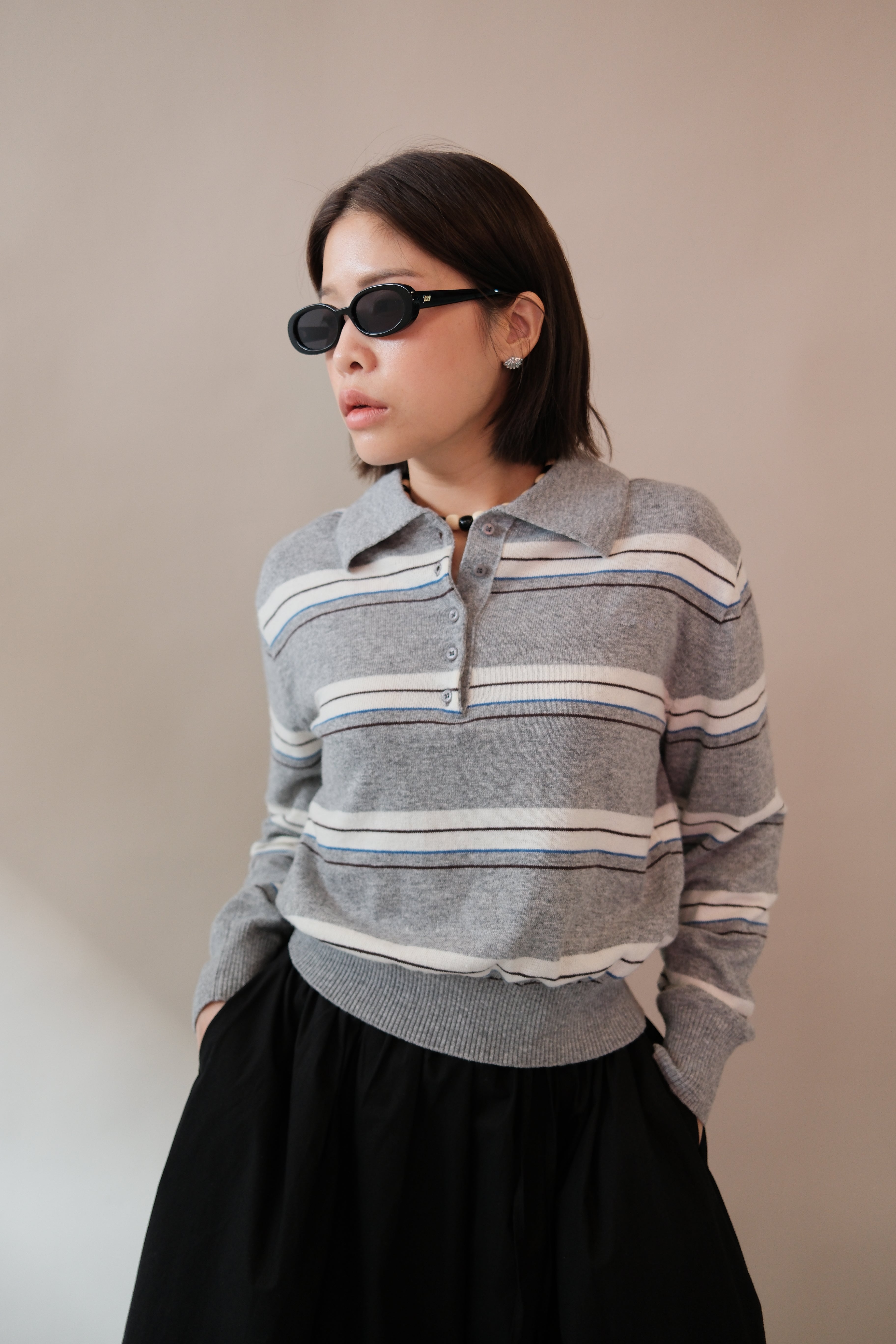 Miu stripe polo crop sweatshirt