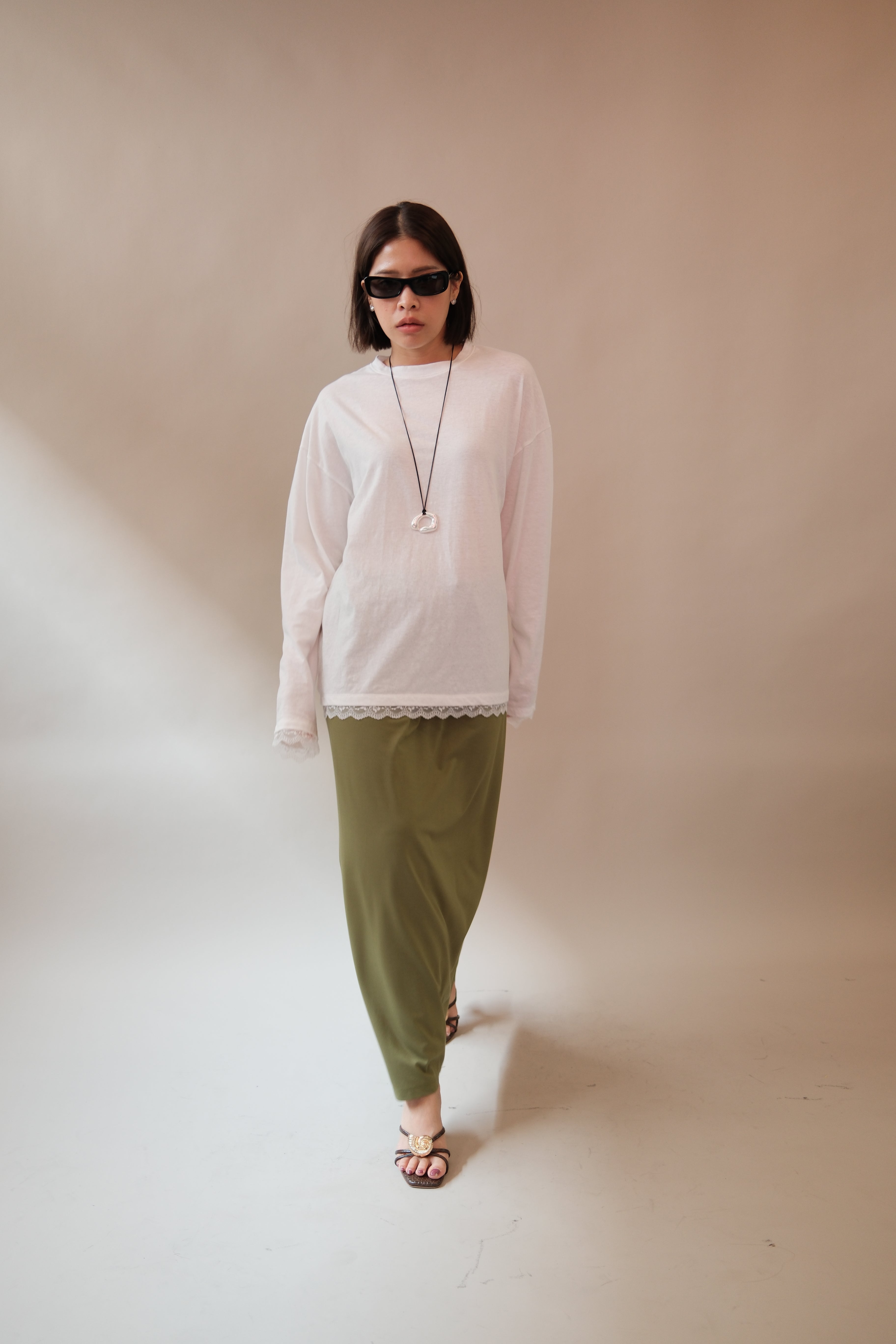 Avocado drawstring maxi skirt