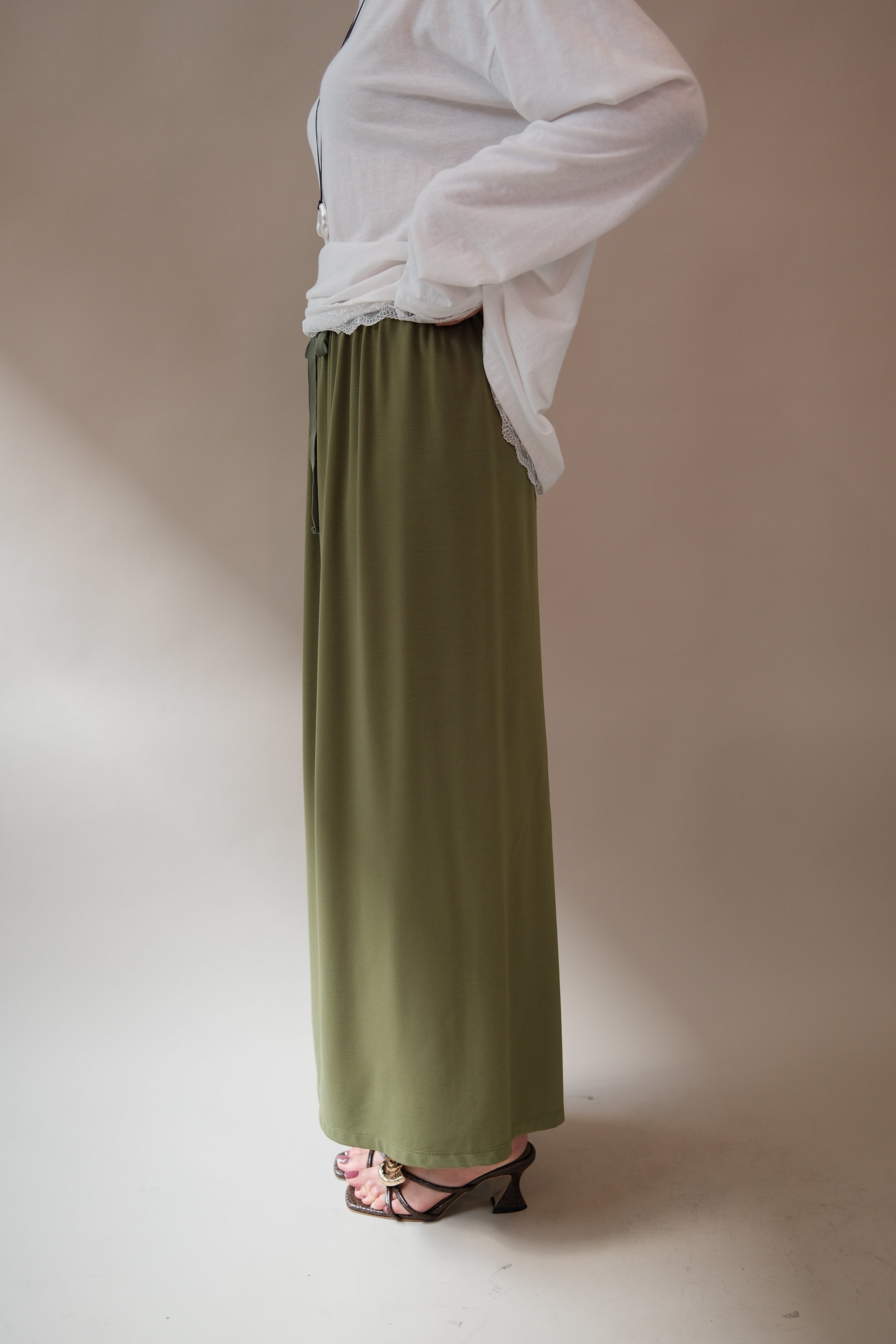 Avocado drawstring maxi skirt