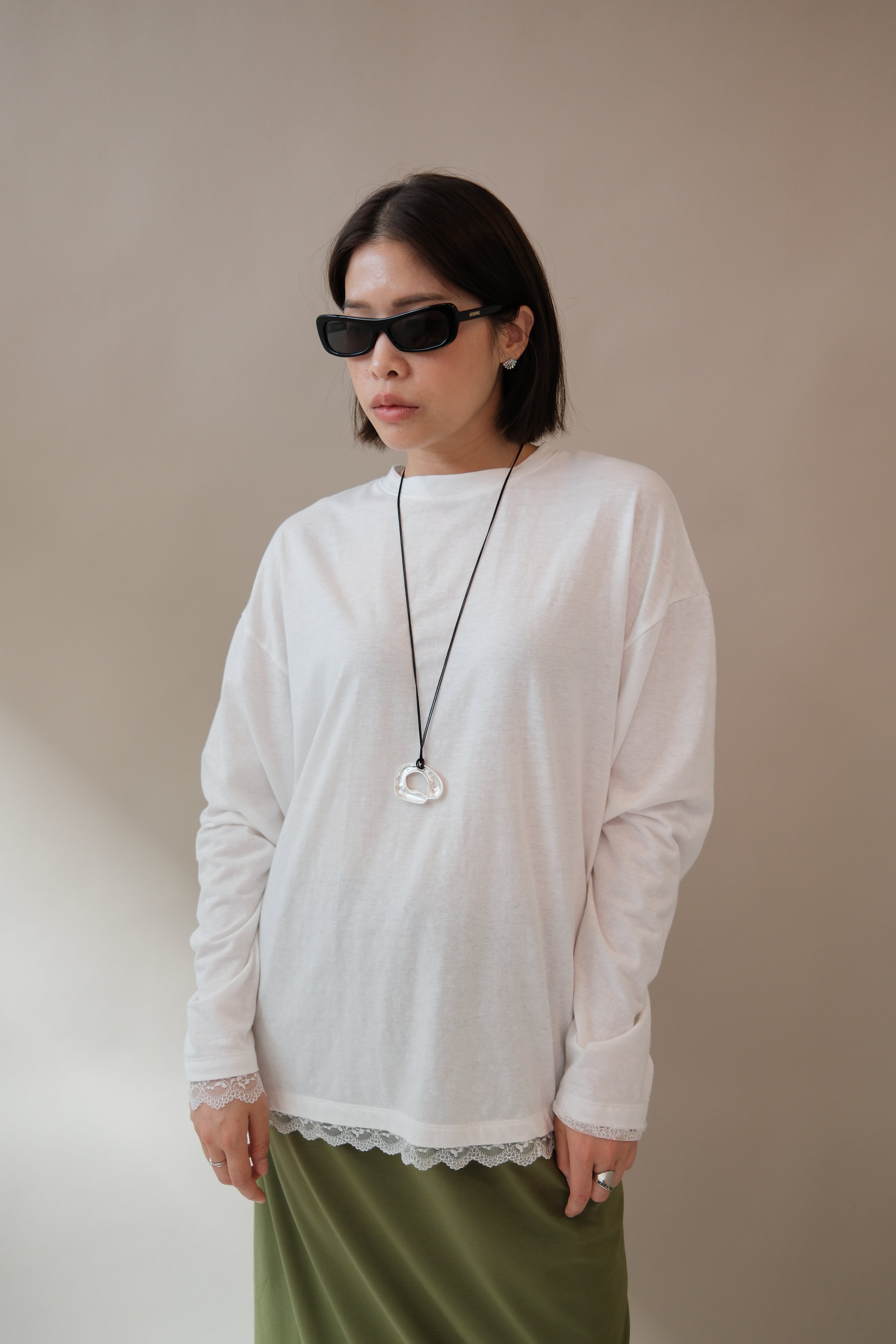 lace trim long-sleeve soft tee