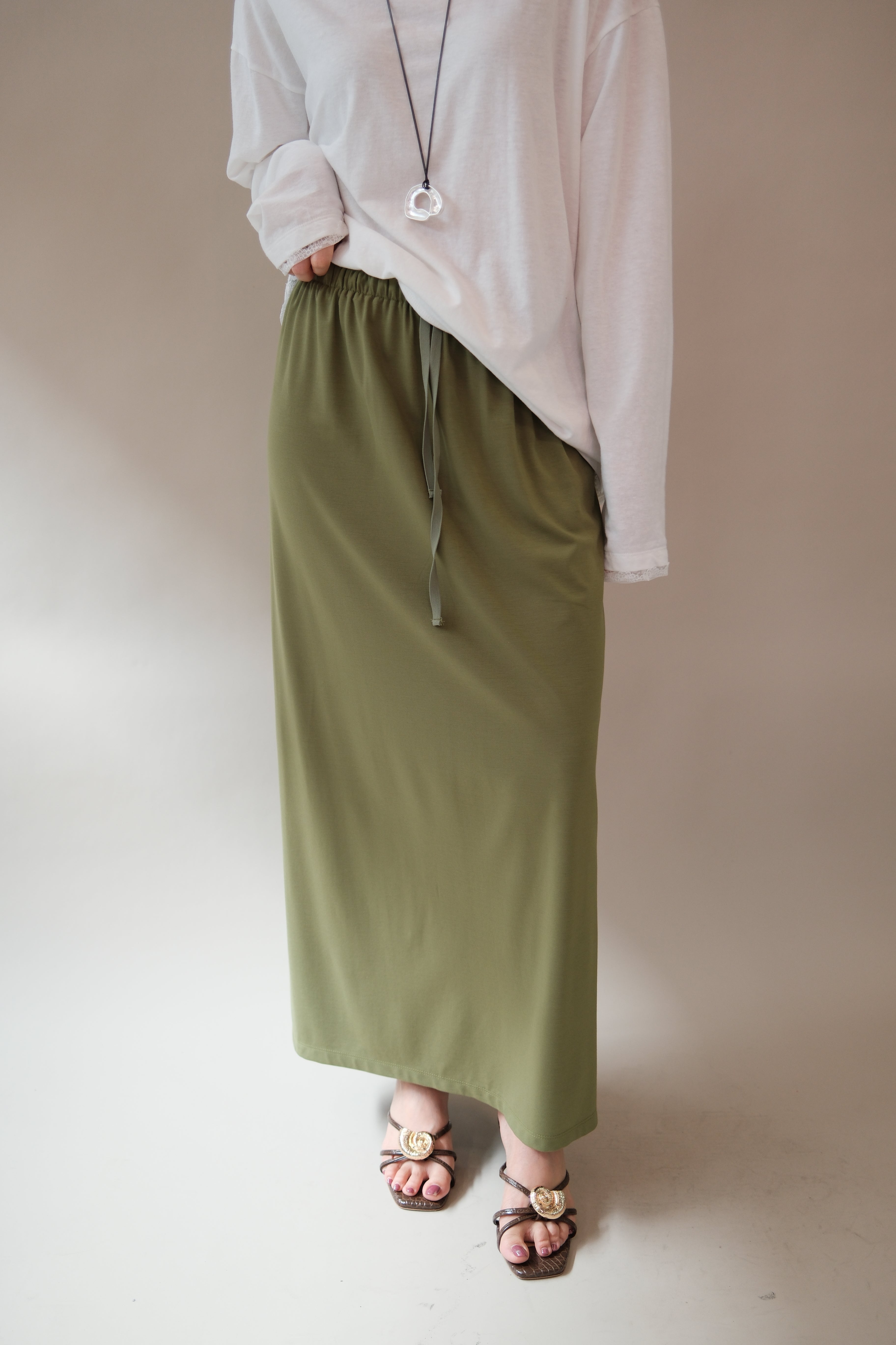 Avocado drawstring maxi skirt