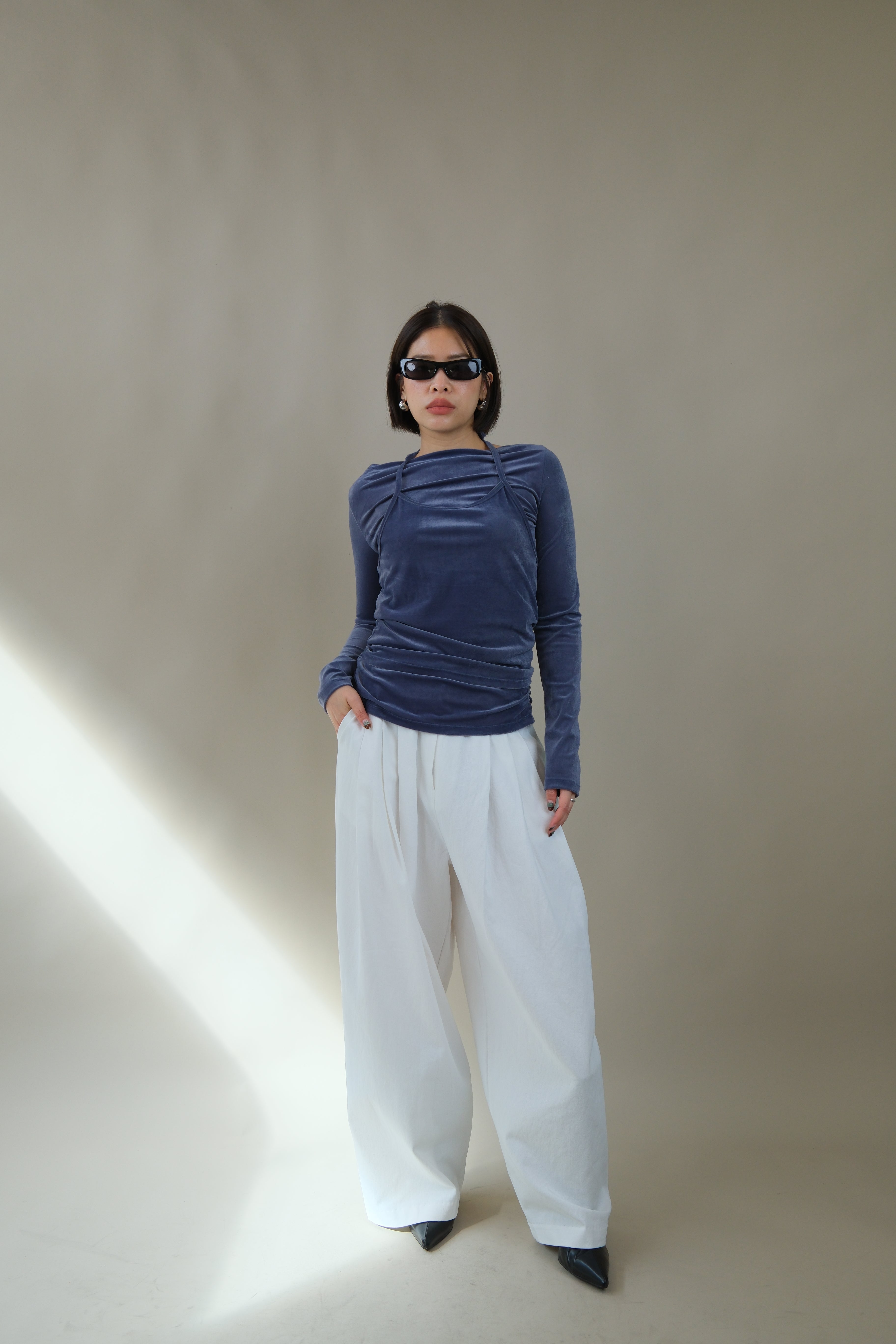 boat neck velvet long-sleeve tee (halter top set)