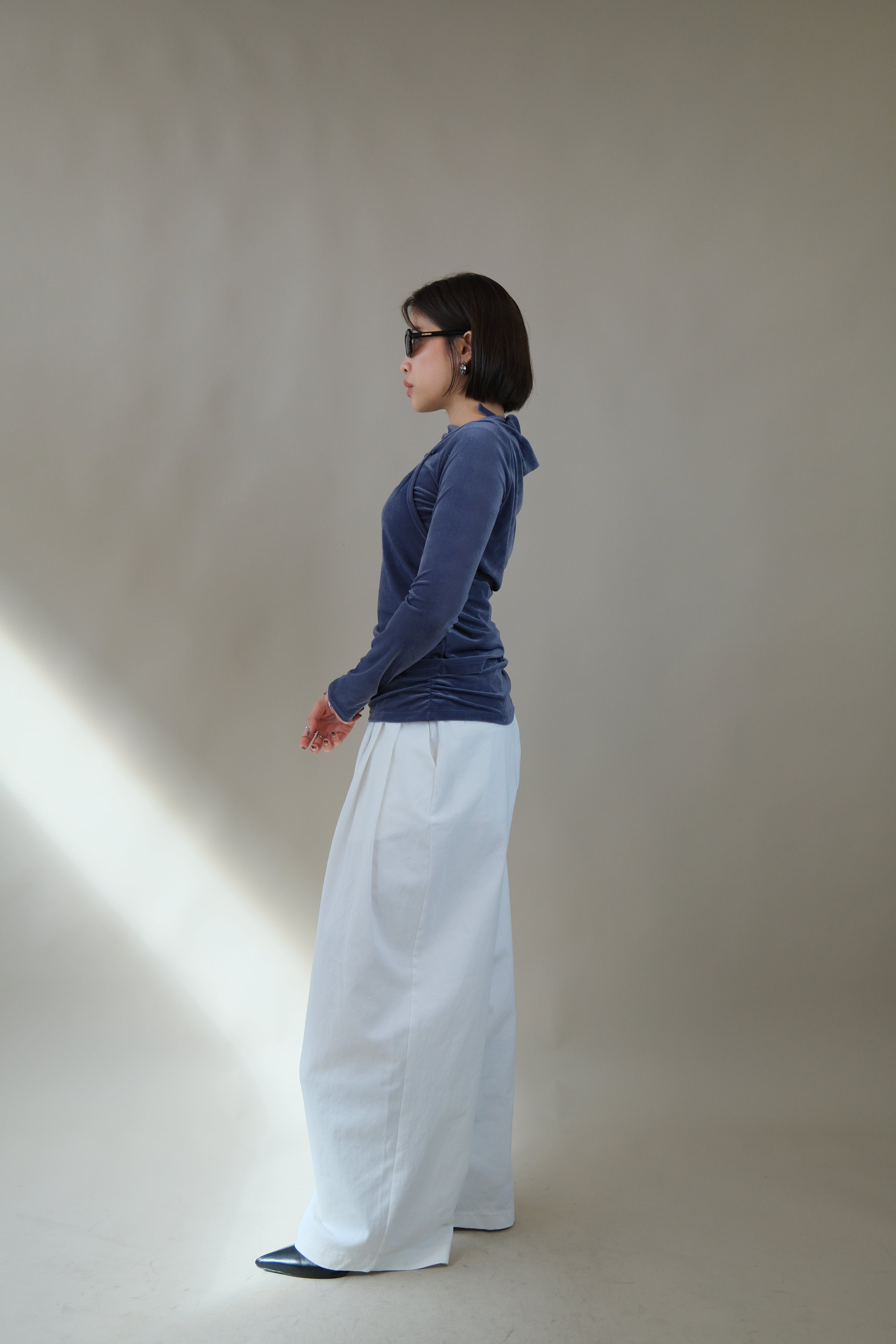 boat neck velvet long-sleeve tee (halter top set)