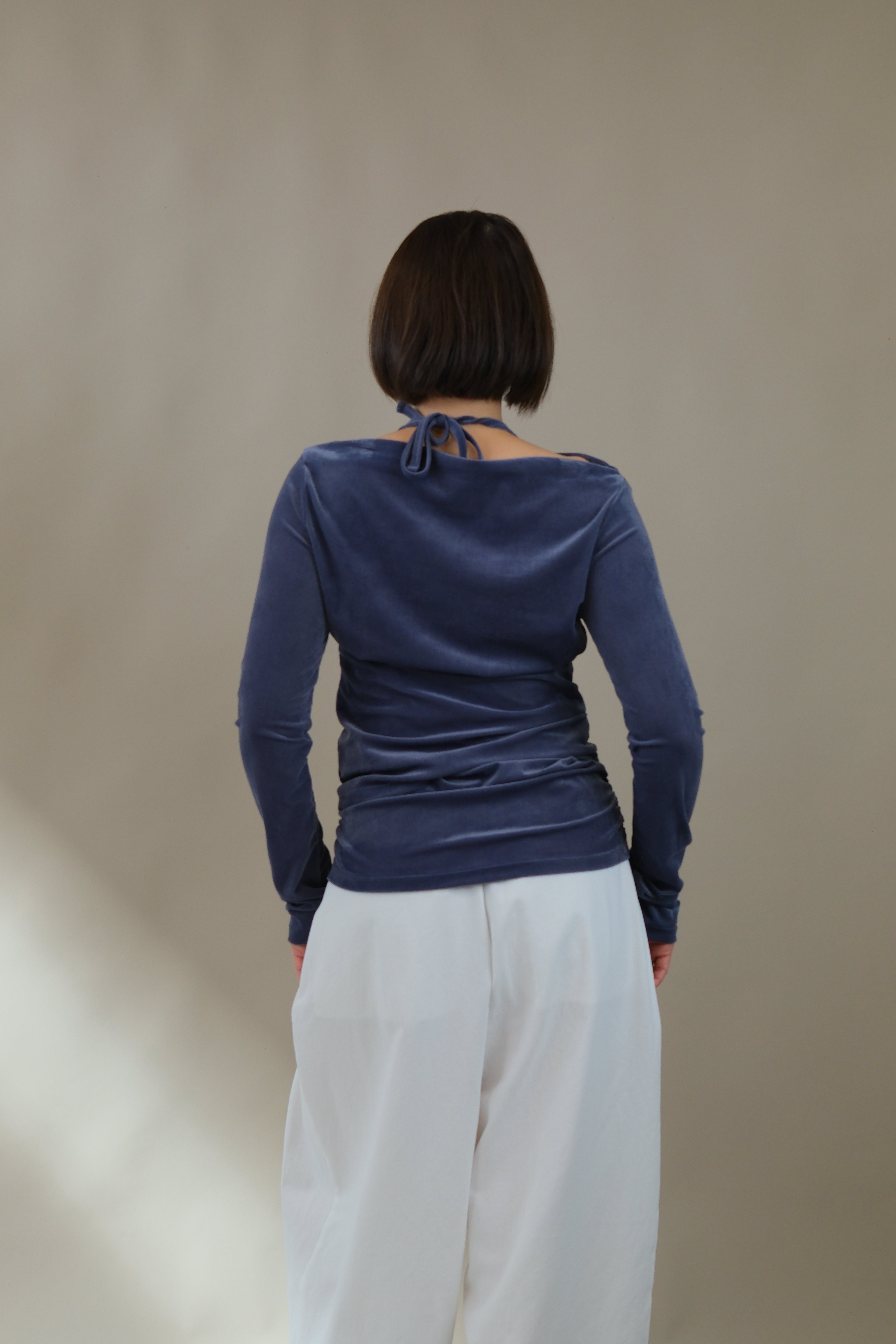 boat neck velvet long-sleeve tee (halter top set)