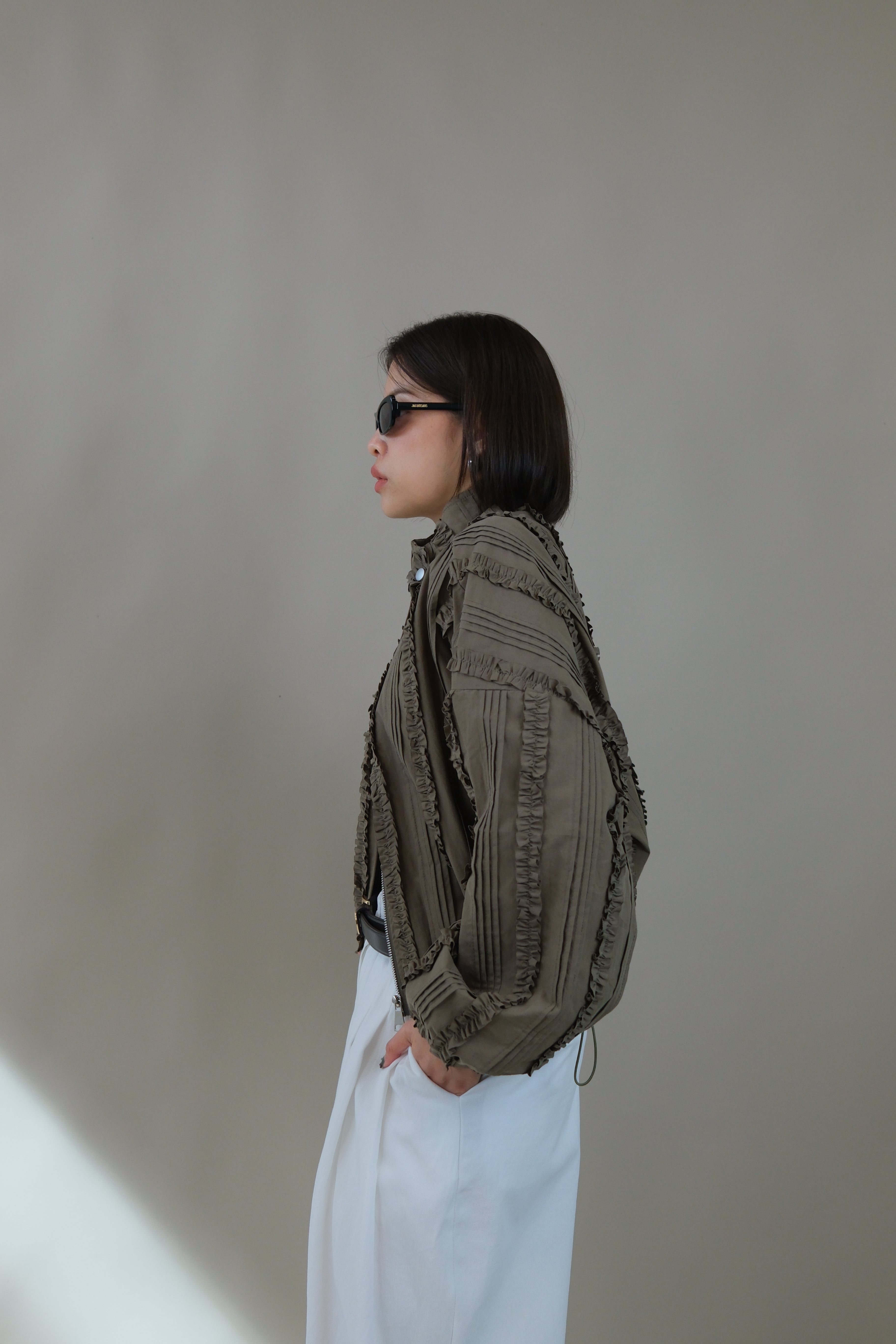 Ella ruffle bomber jacket