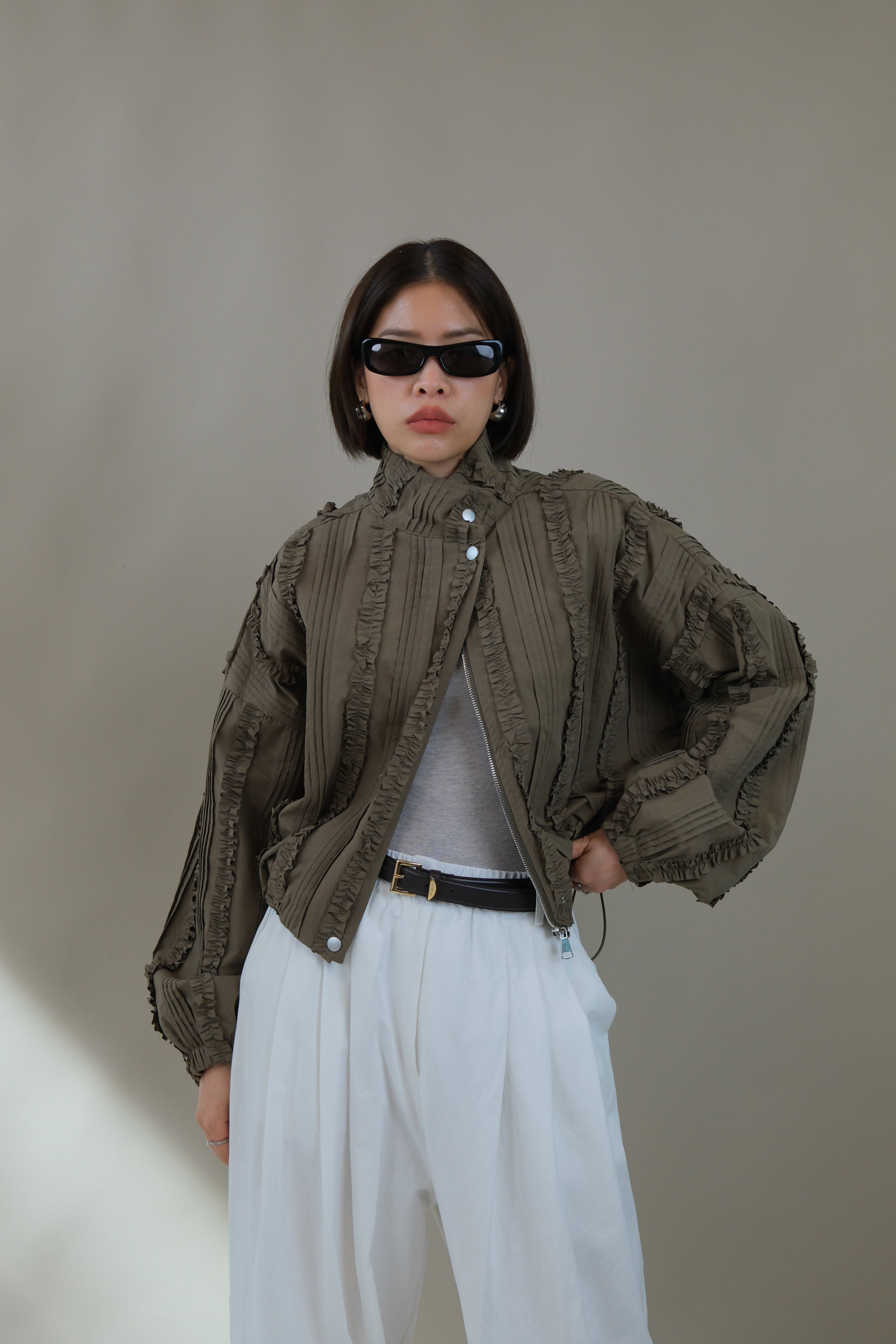 Ella ruffle bomber jacket