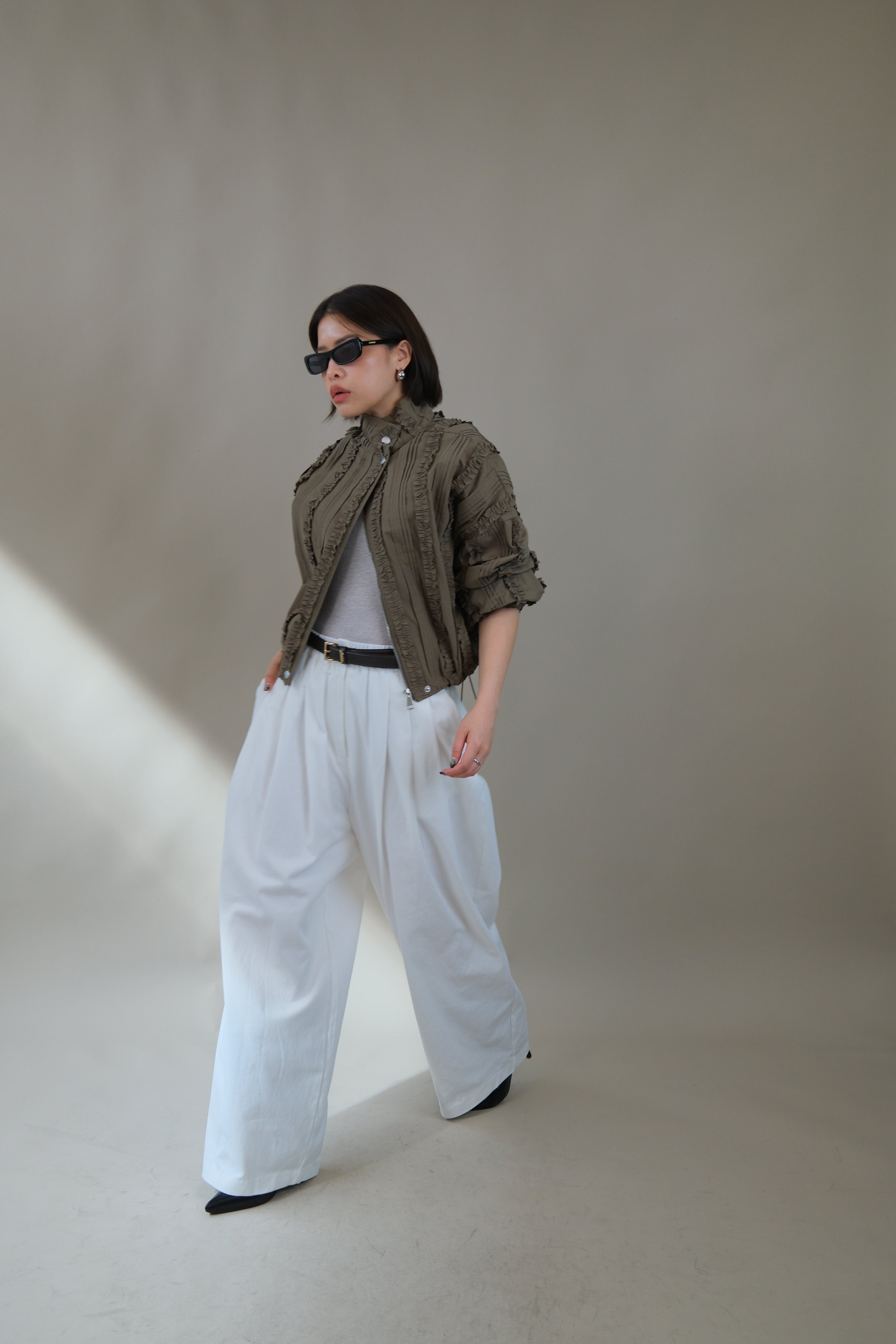 Ella ruffle bomber jacket