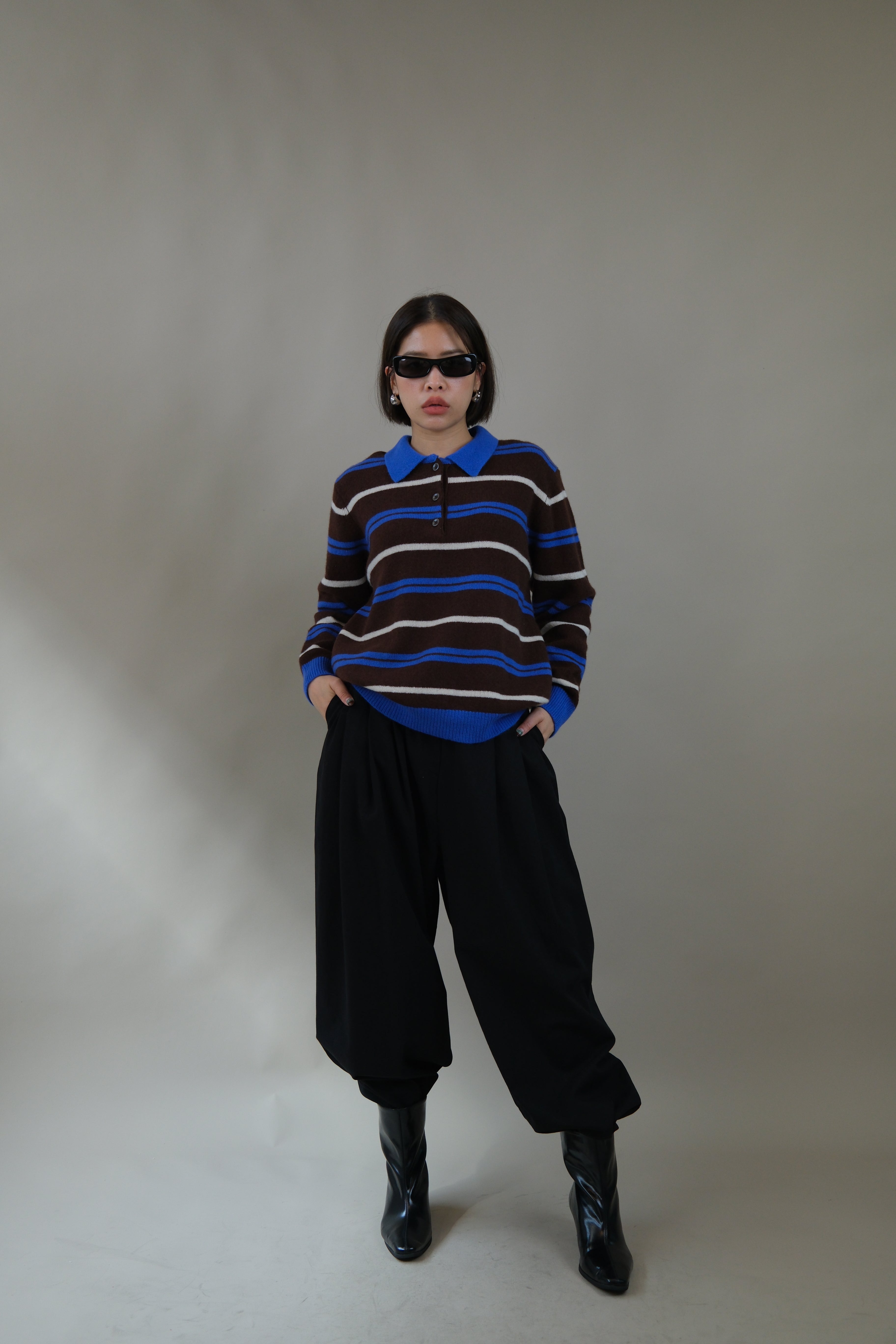 Yonni striped polo sweater