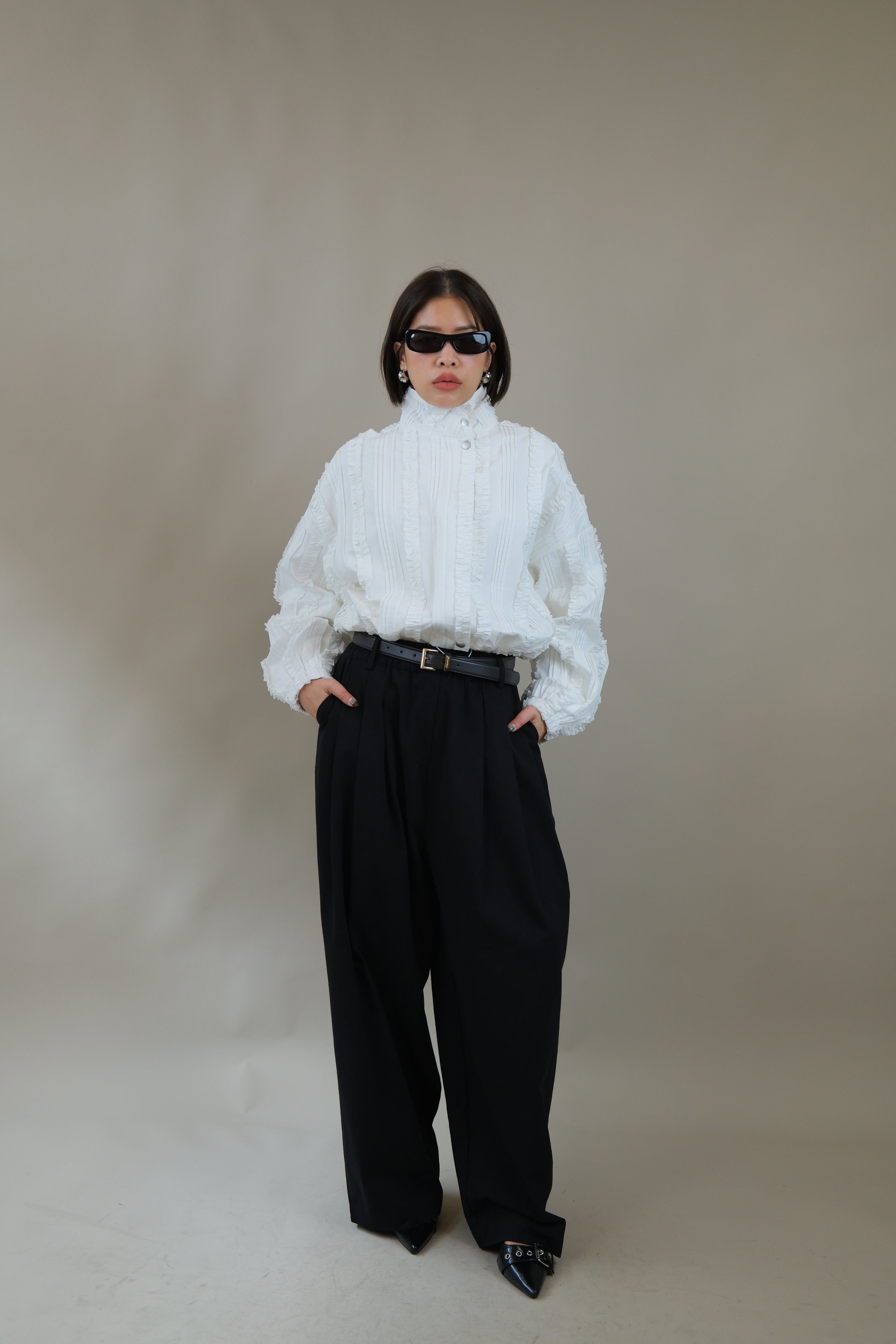 Ella ruffle bomber jacket