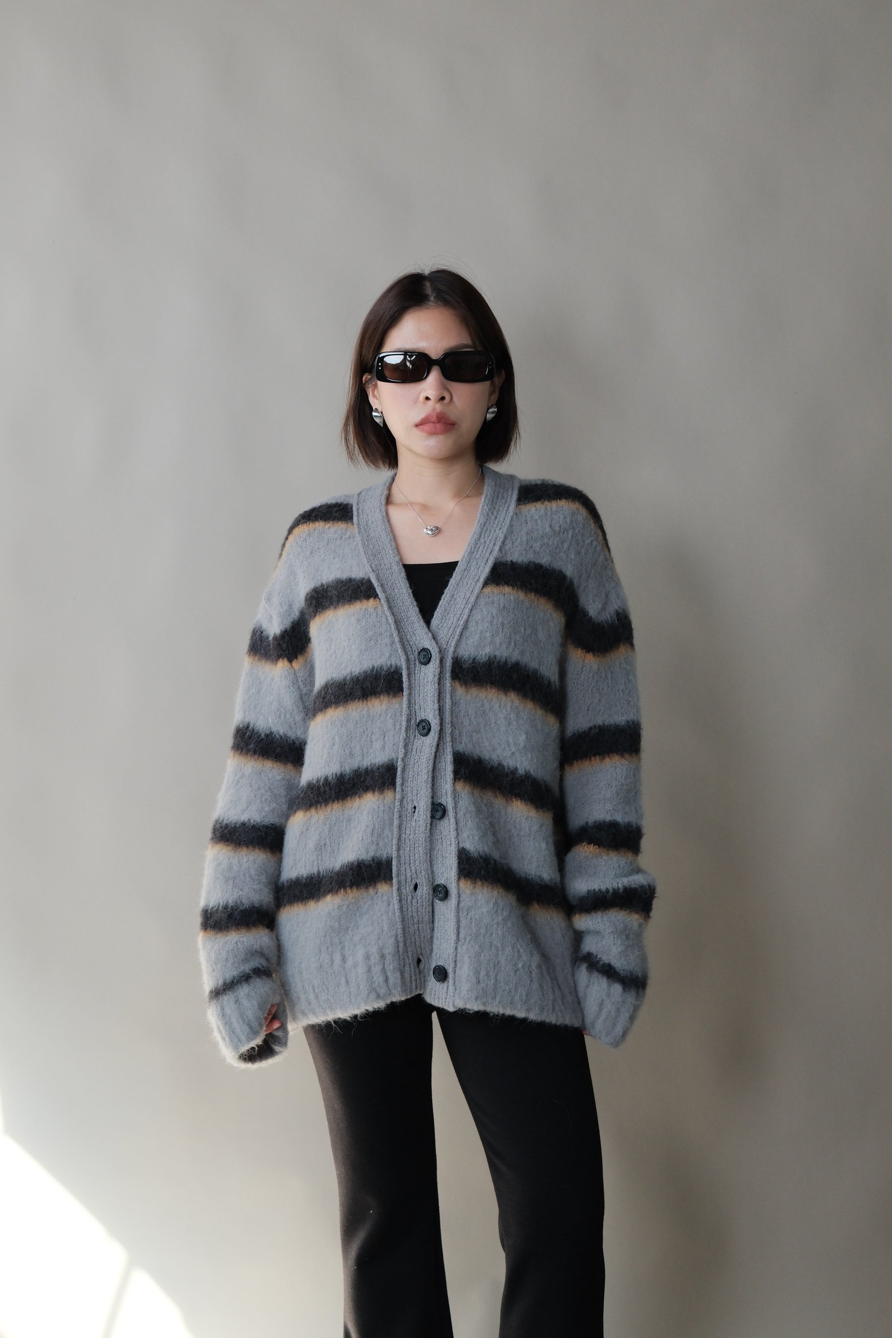 Joel striped fluffy v neck cardigan