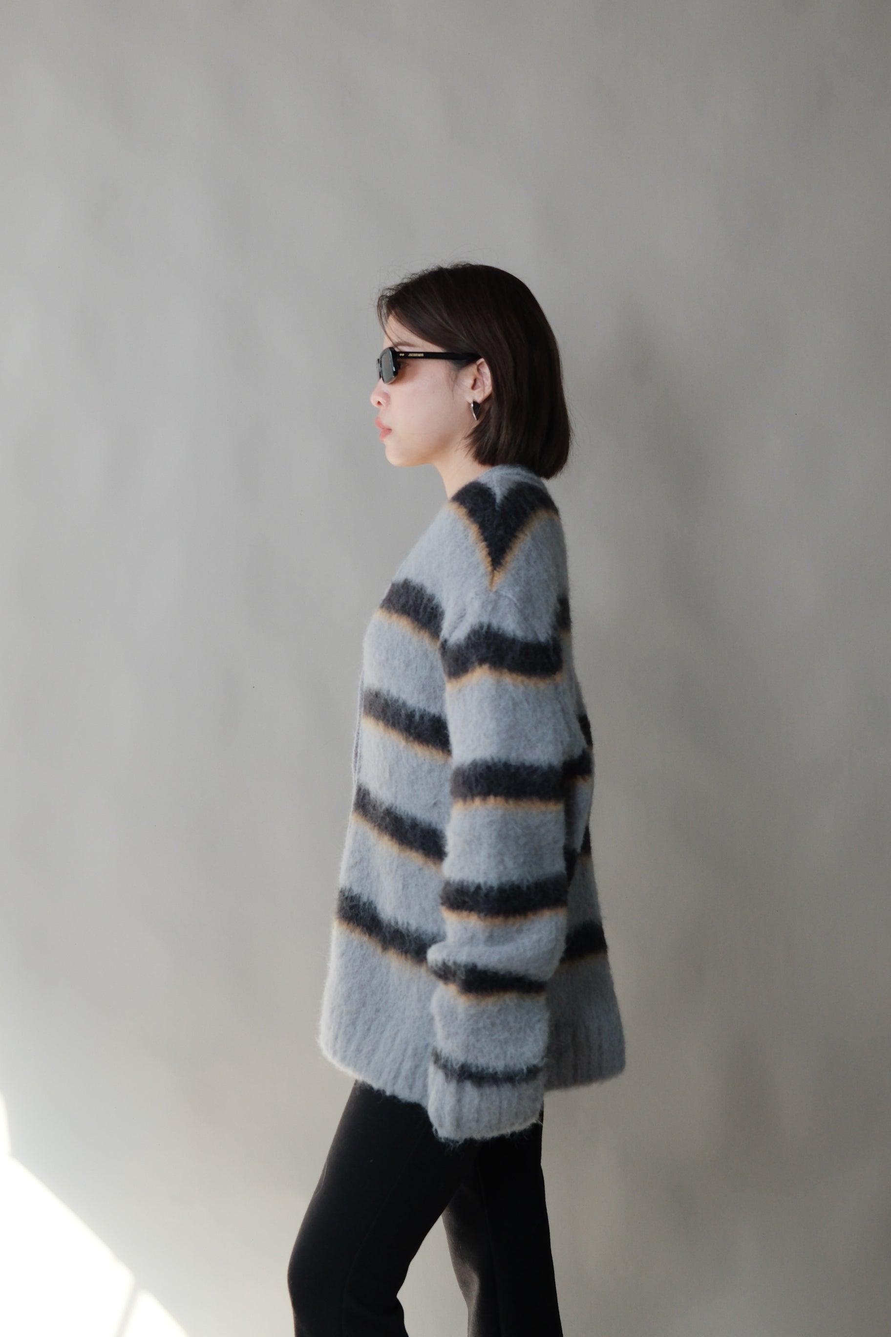 Joel striped fluffy v neck cardigan