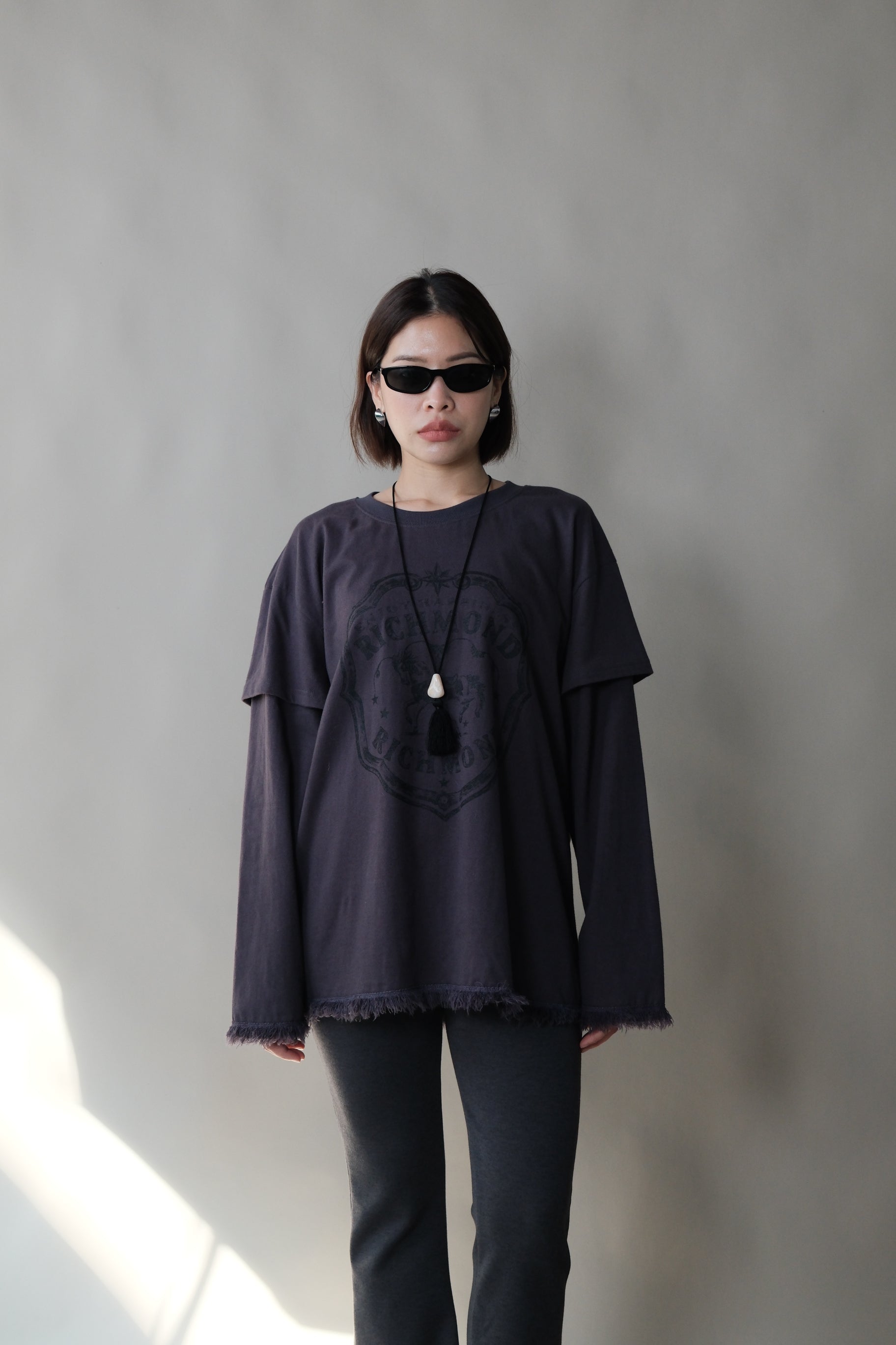 fringe hem double sleeve boxy tee
