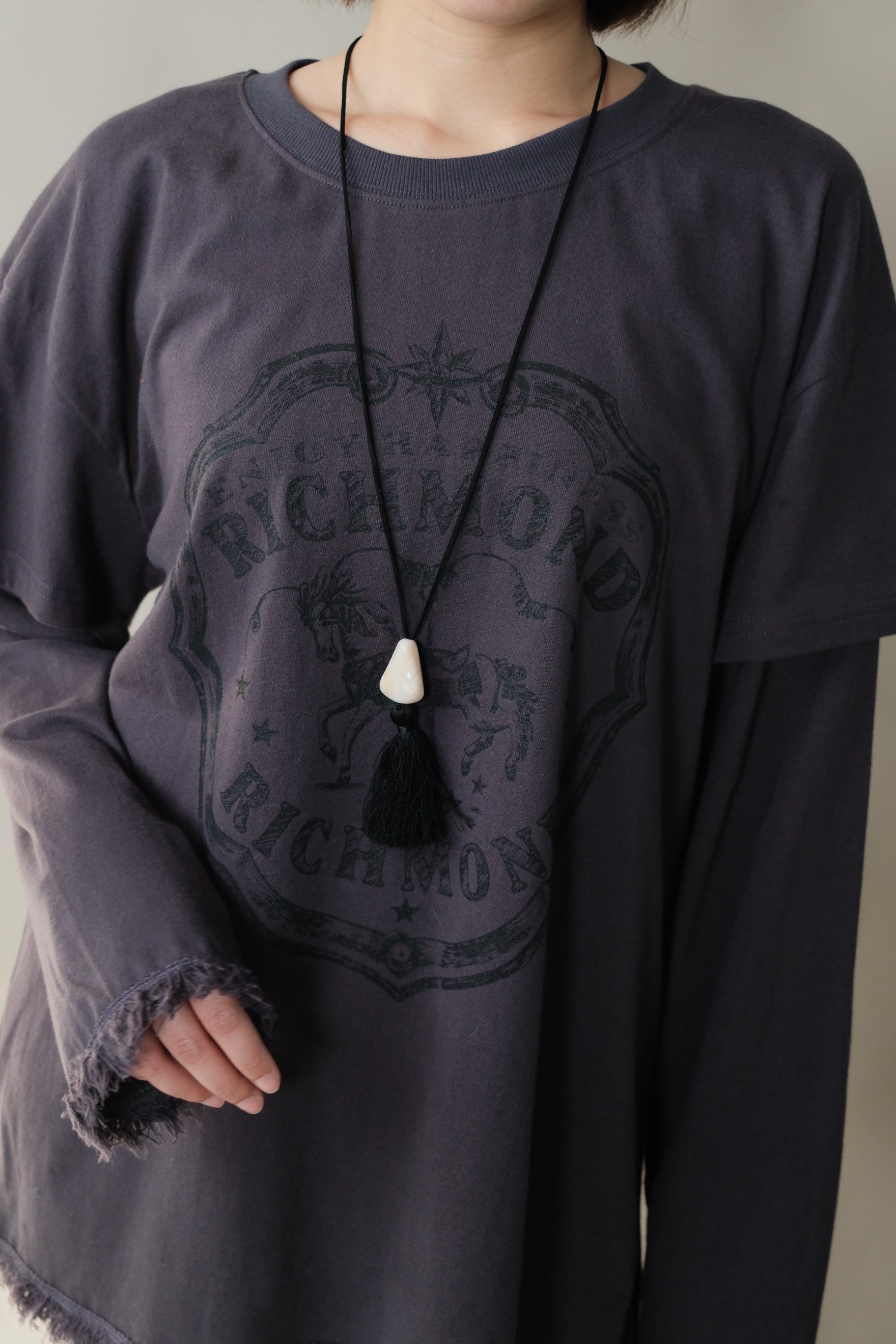 fringe hem double sleeve boxy tee