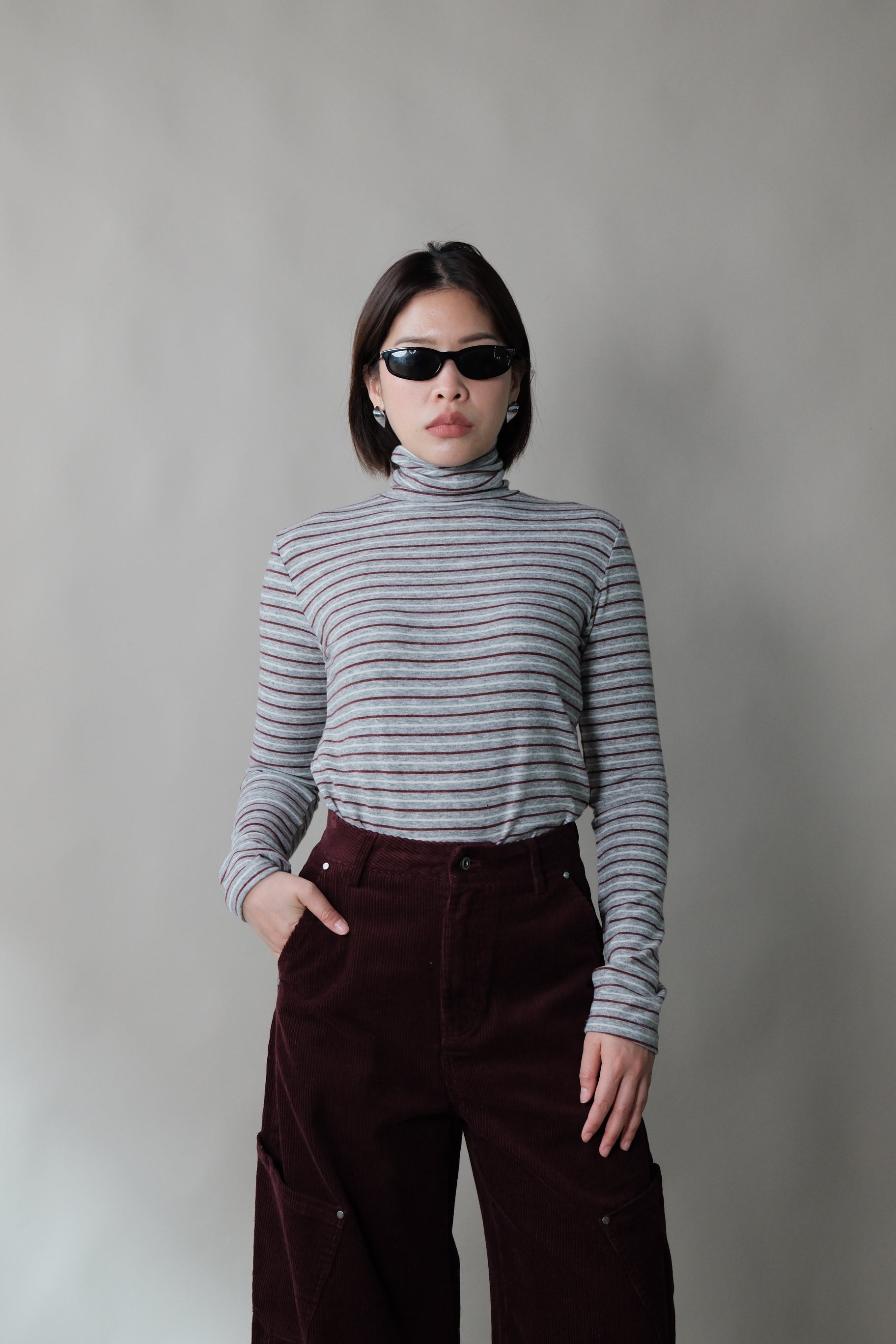 striped turtleneck long-sleeve top