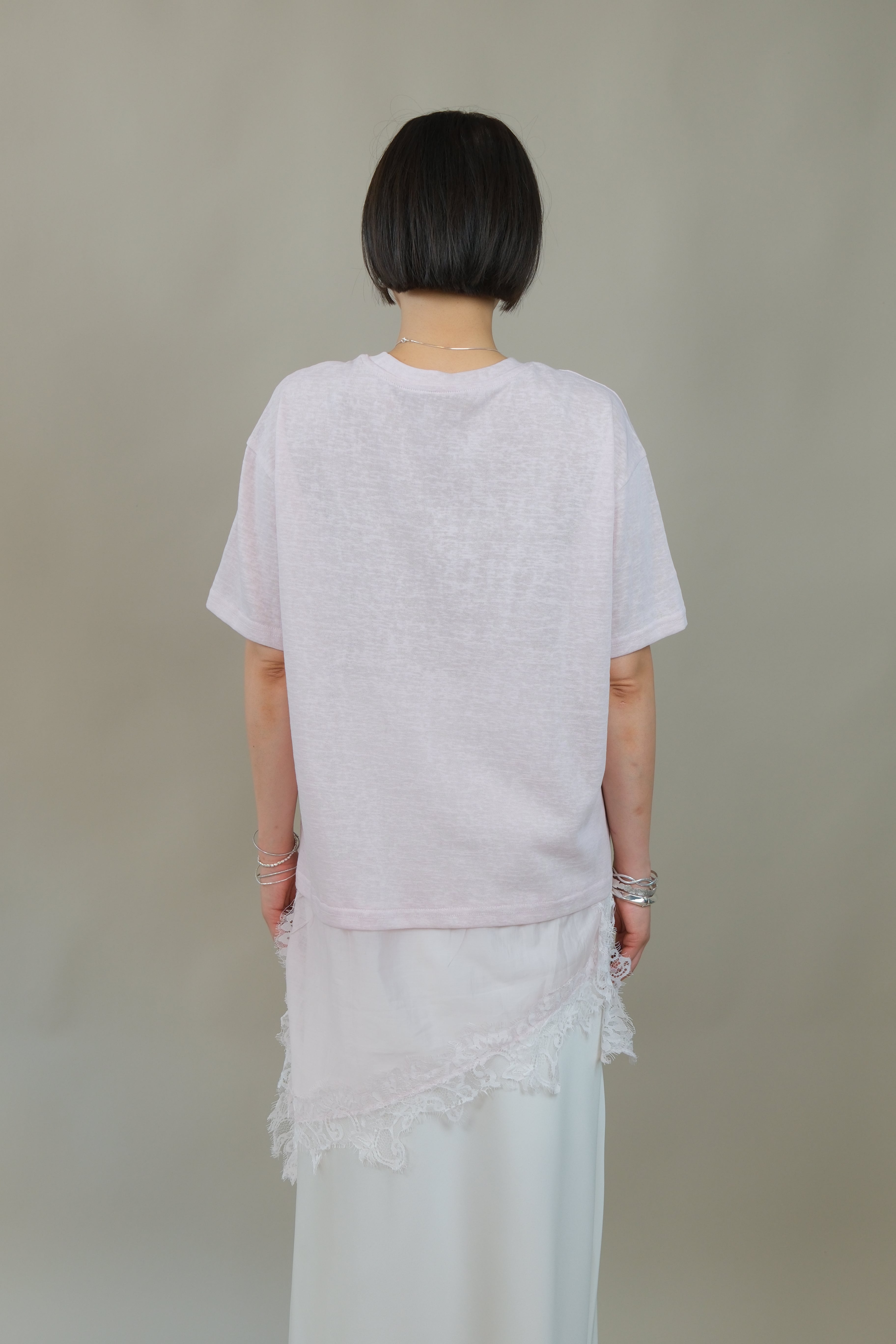 Cotton blend Asymmetric Lace Satin Hem Tee