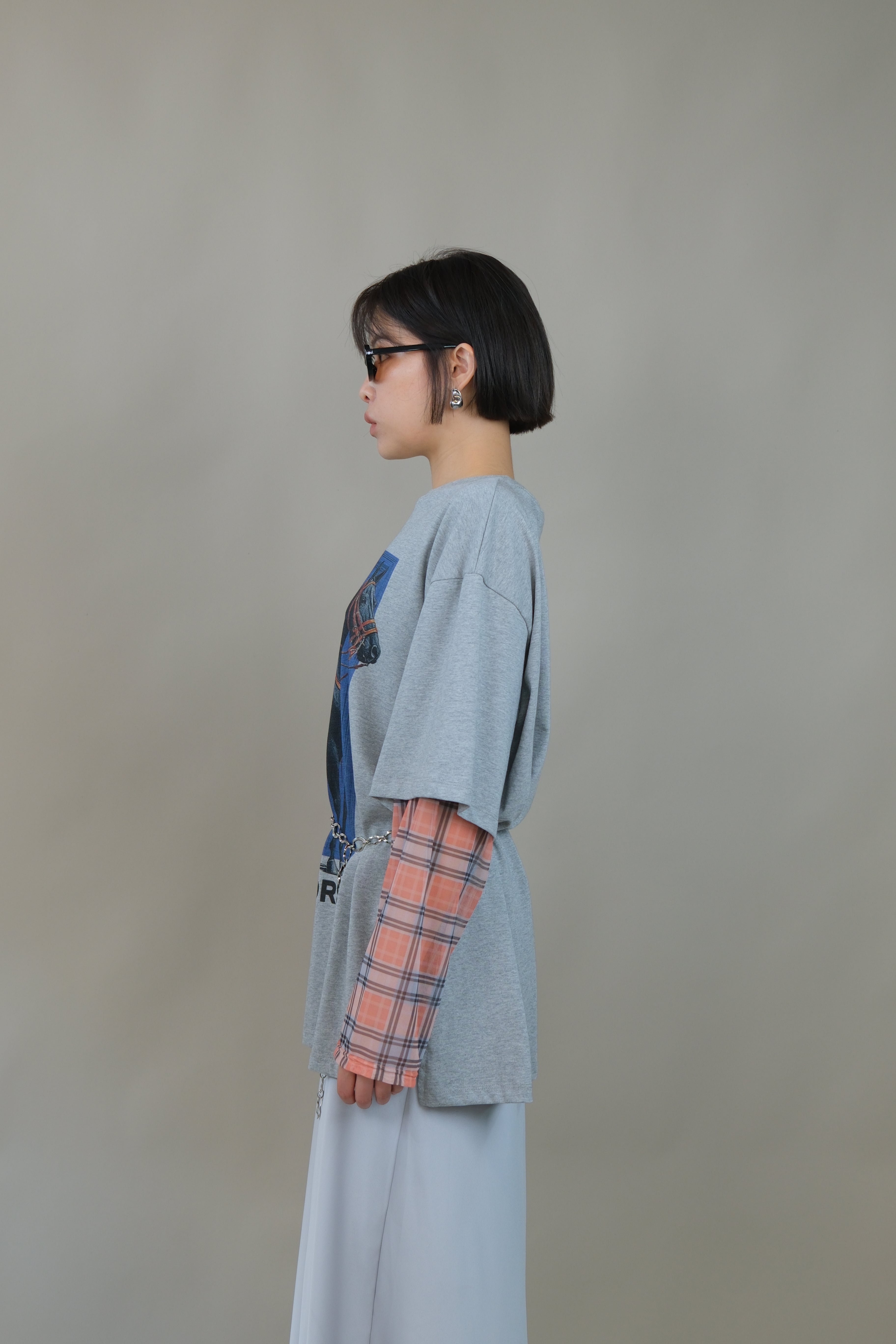 Horse print double sleeve boxy tee
