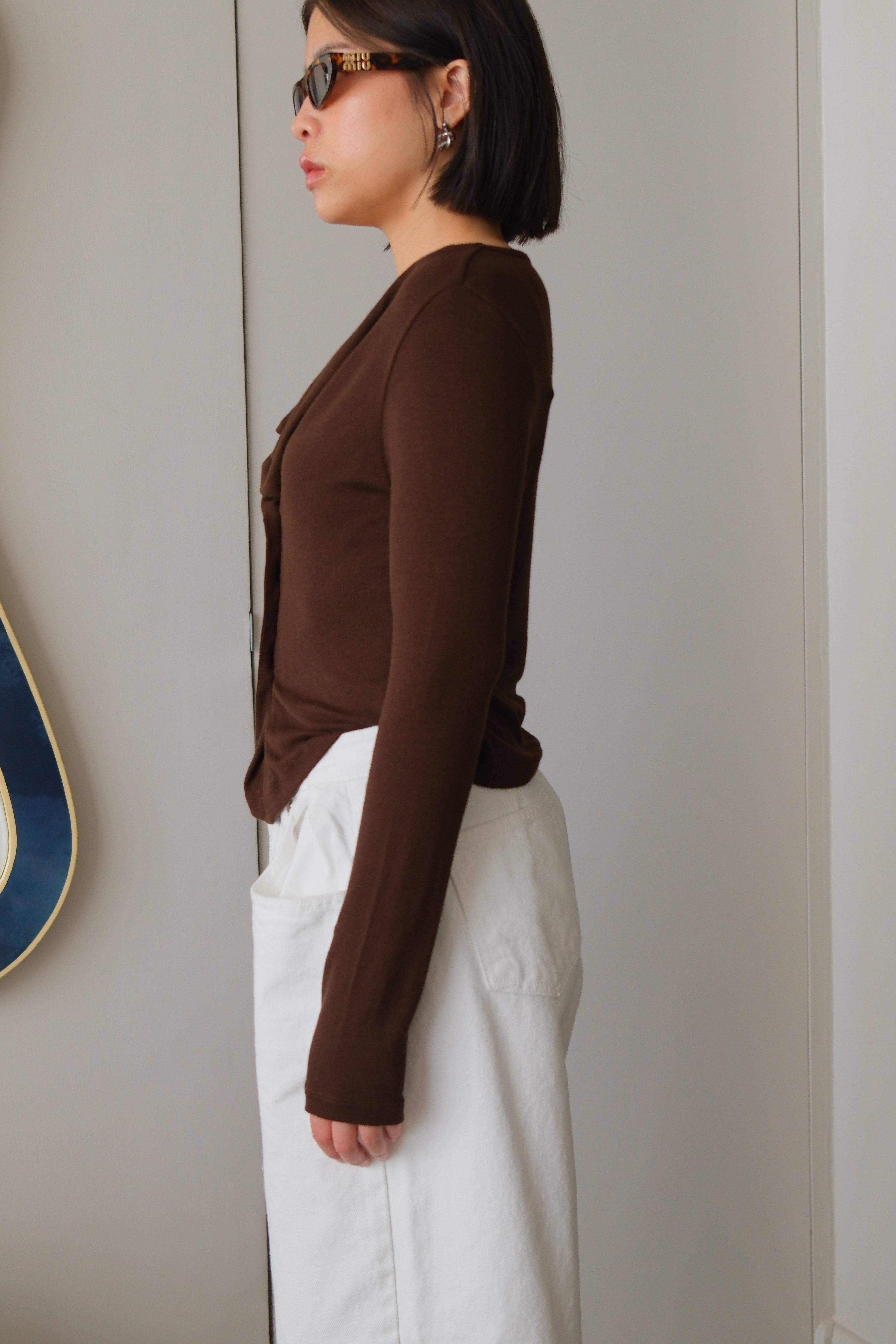 Hyerin cowl neck button slim tee