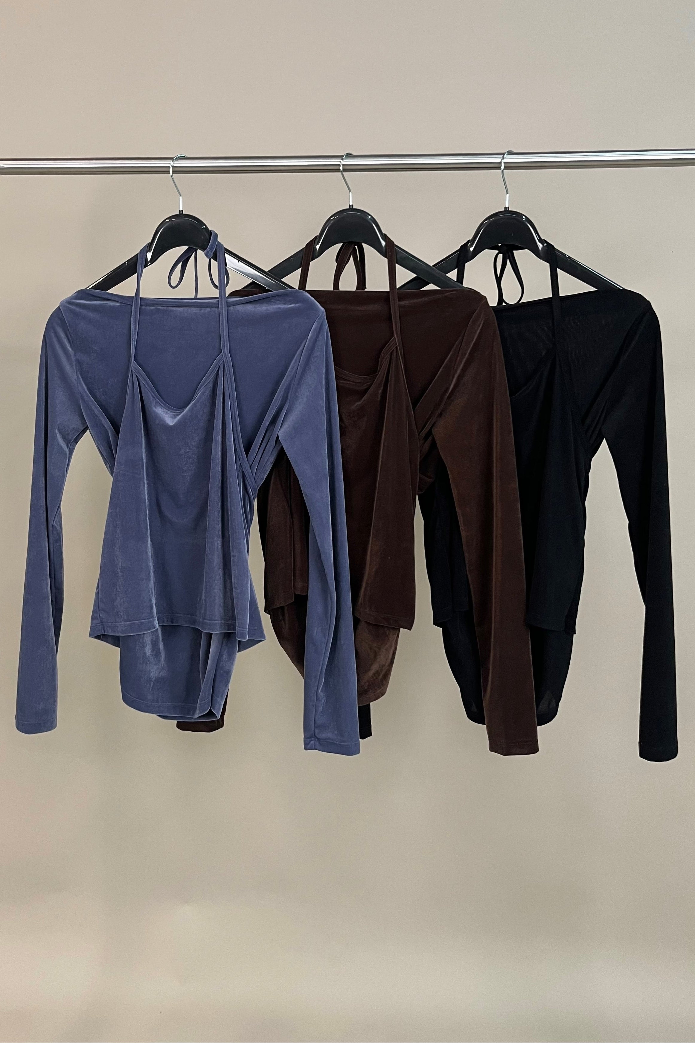 boat neck velvet long-sleeve tee (halter top set)