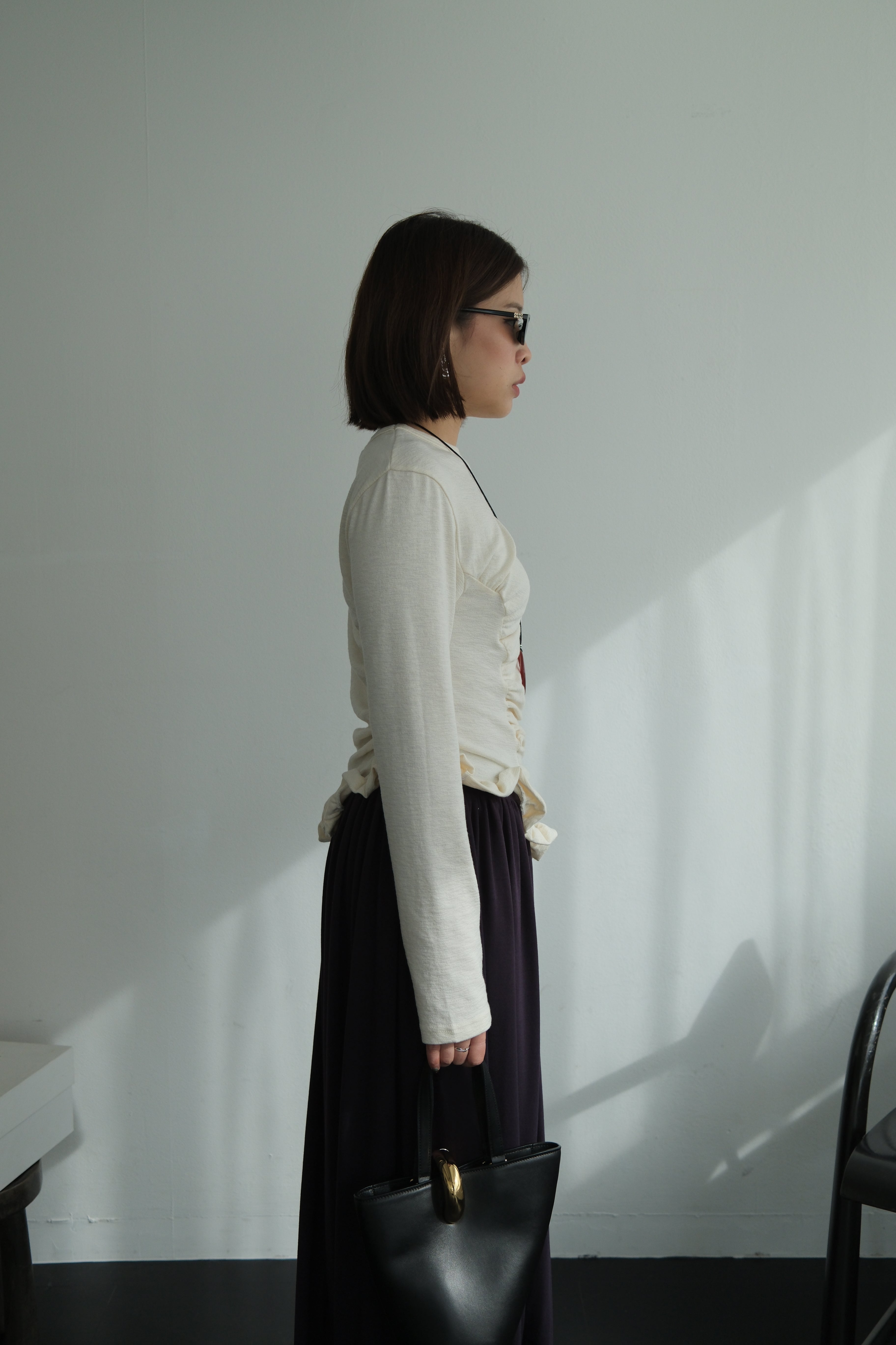 Ronny shirring unbalance tee