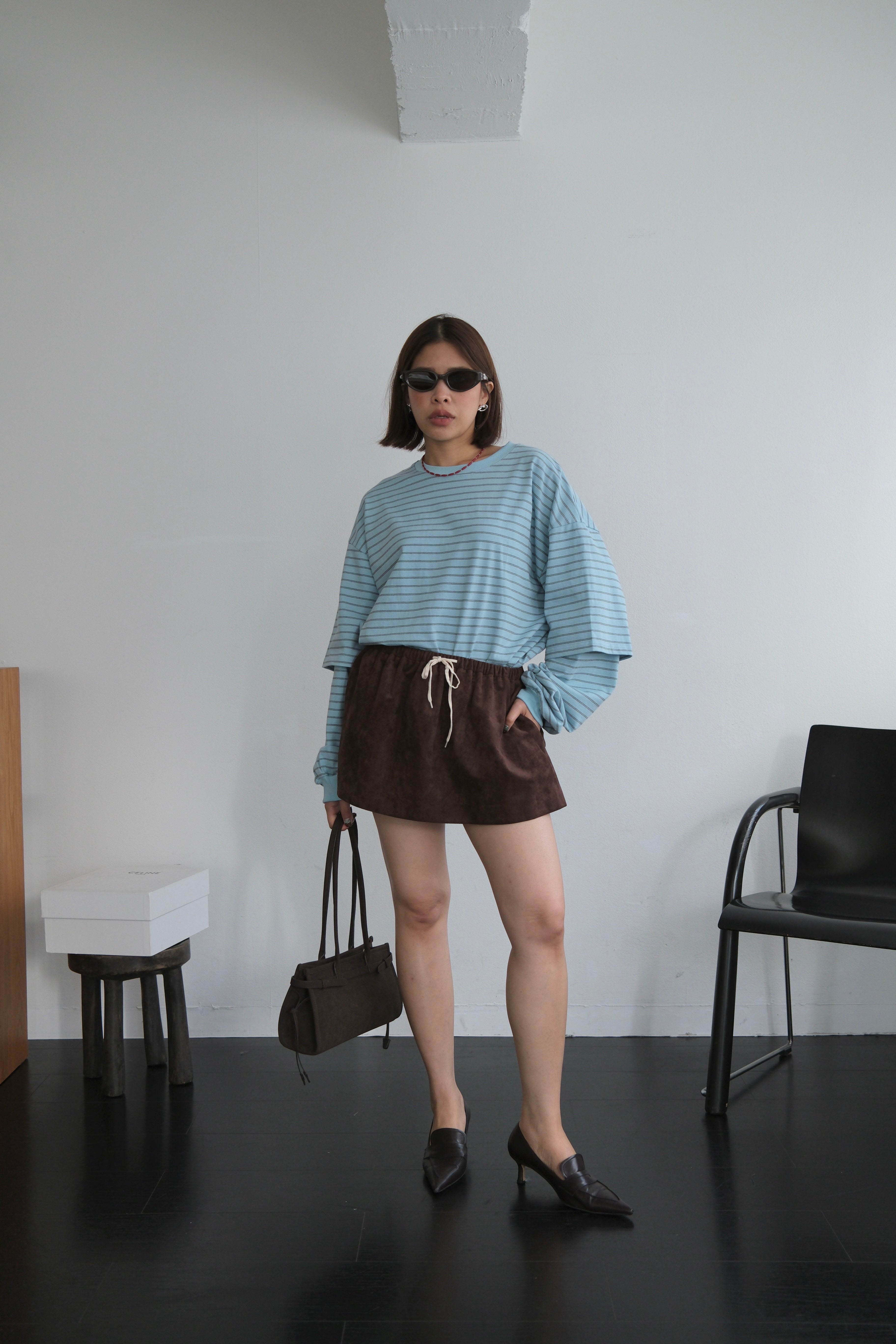 Striped double sleeve boxy tee