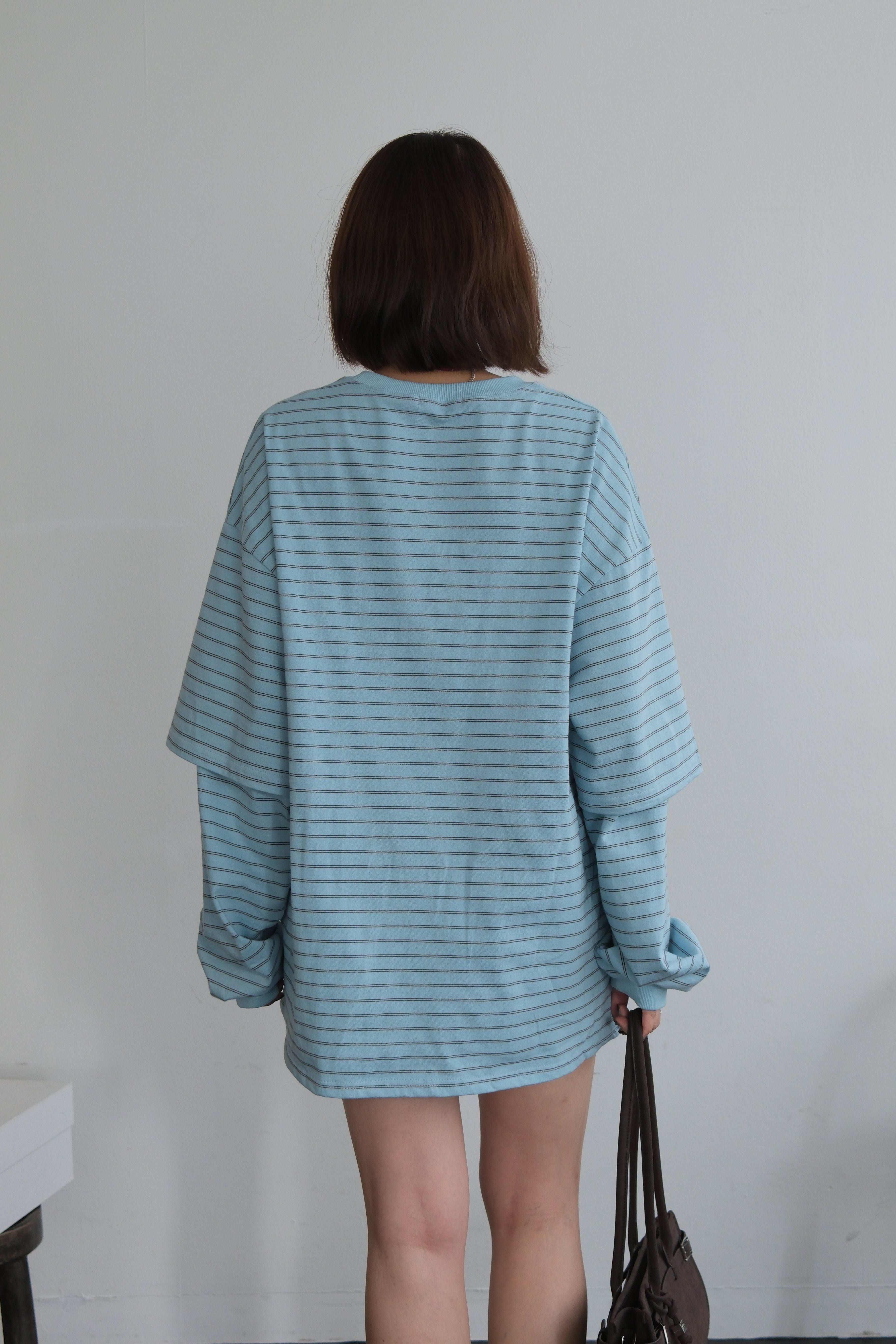 Striped double sleeve boxy tee