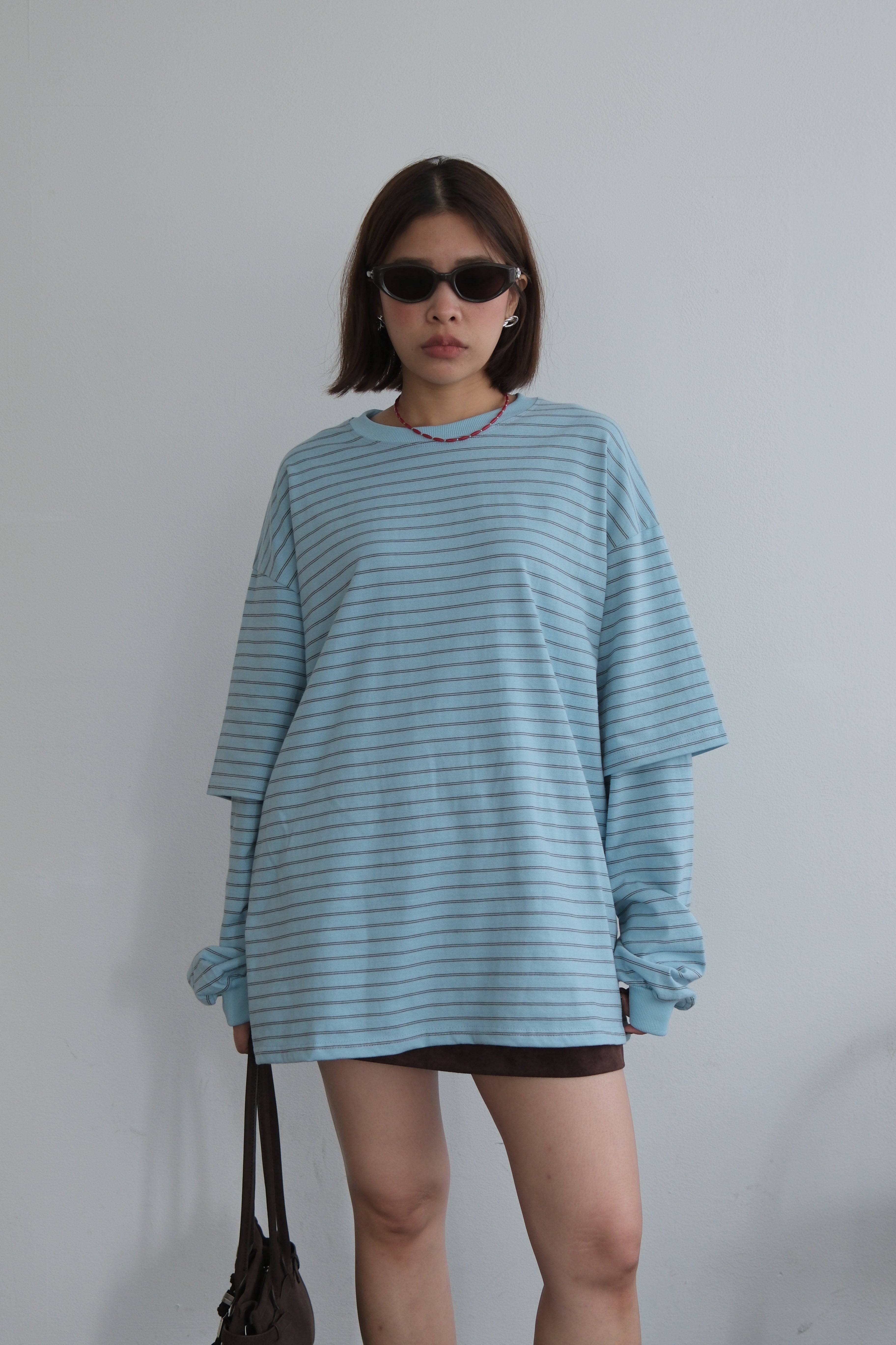 Striped double sleeve boxy tee