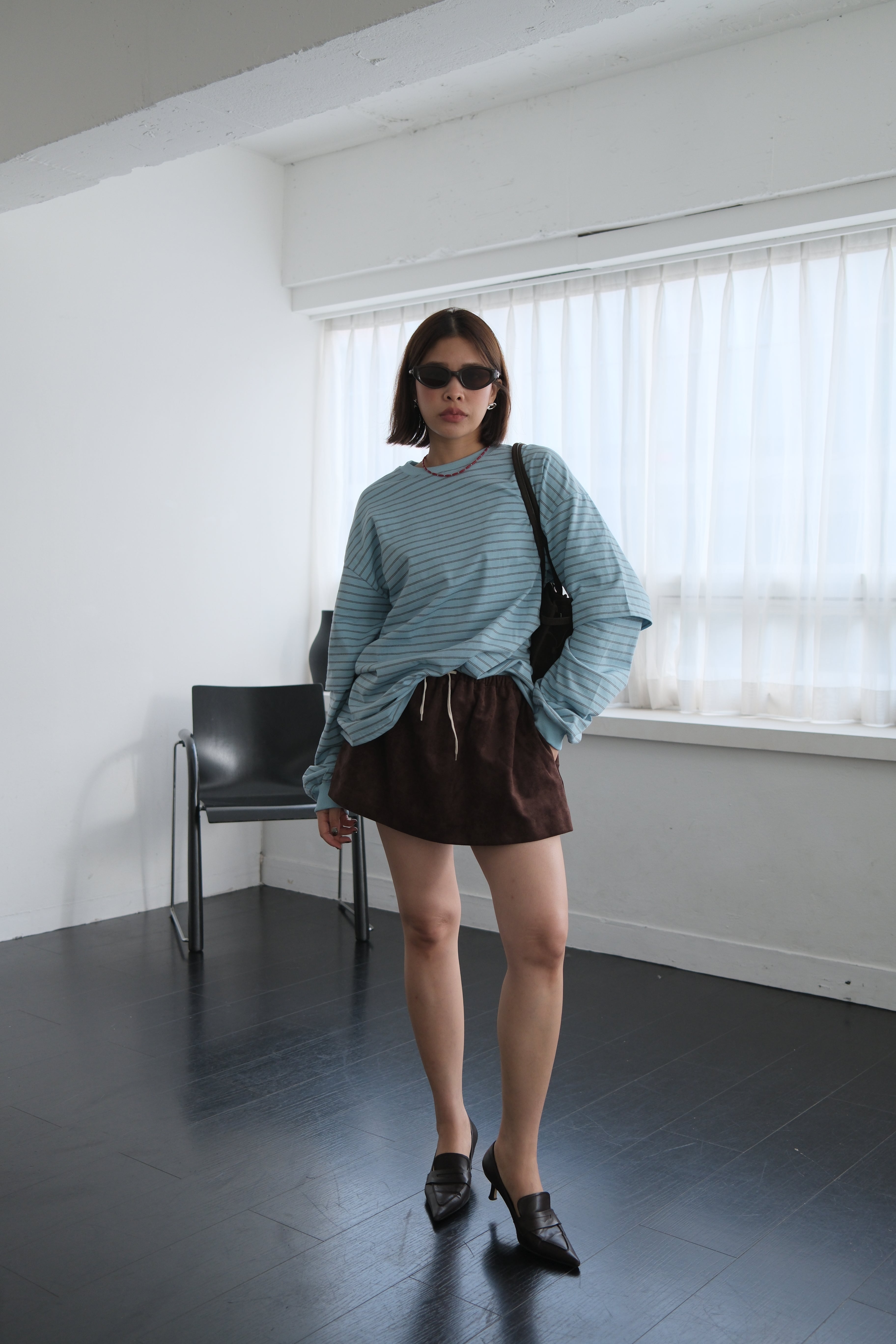 Faux suede drawstring mini skirt