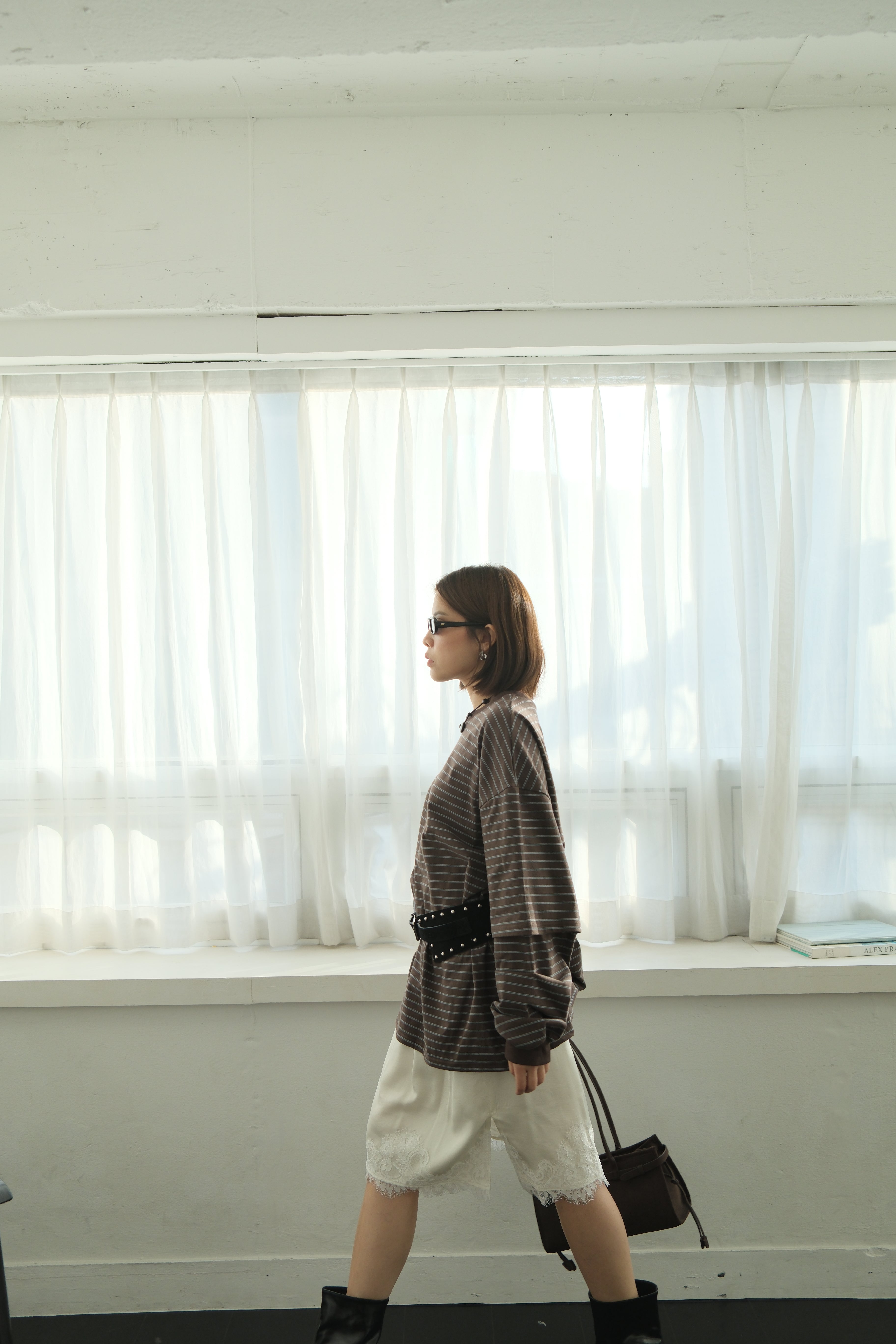 Keem satin lace-trim midi skirt