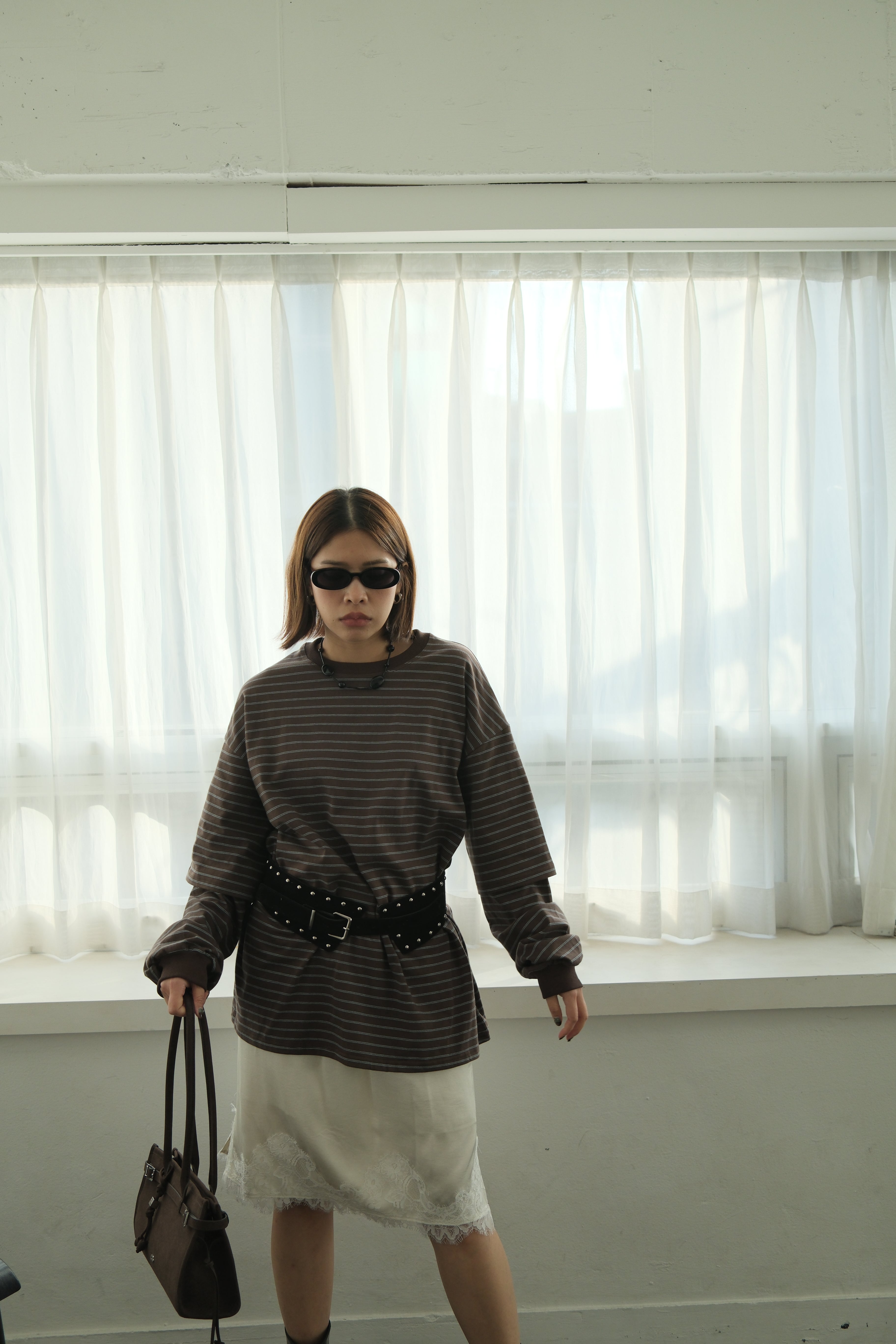 Striped double sleeve boxy tee