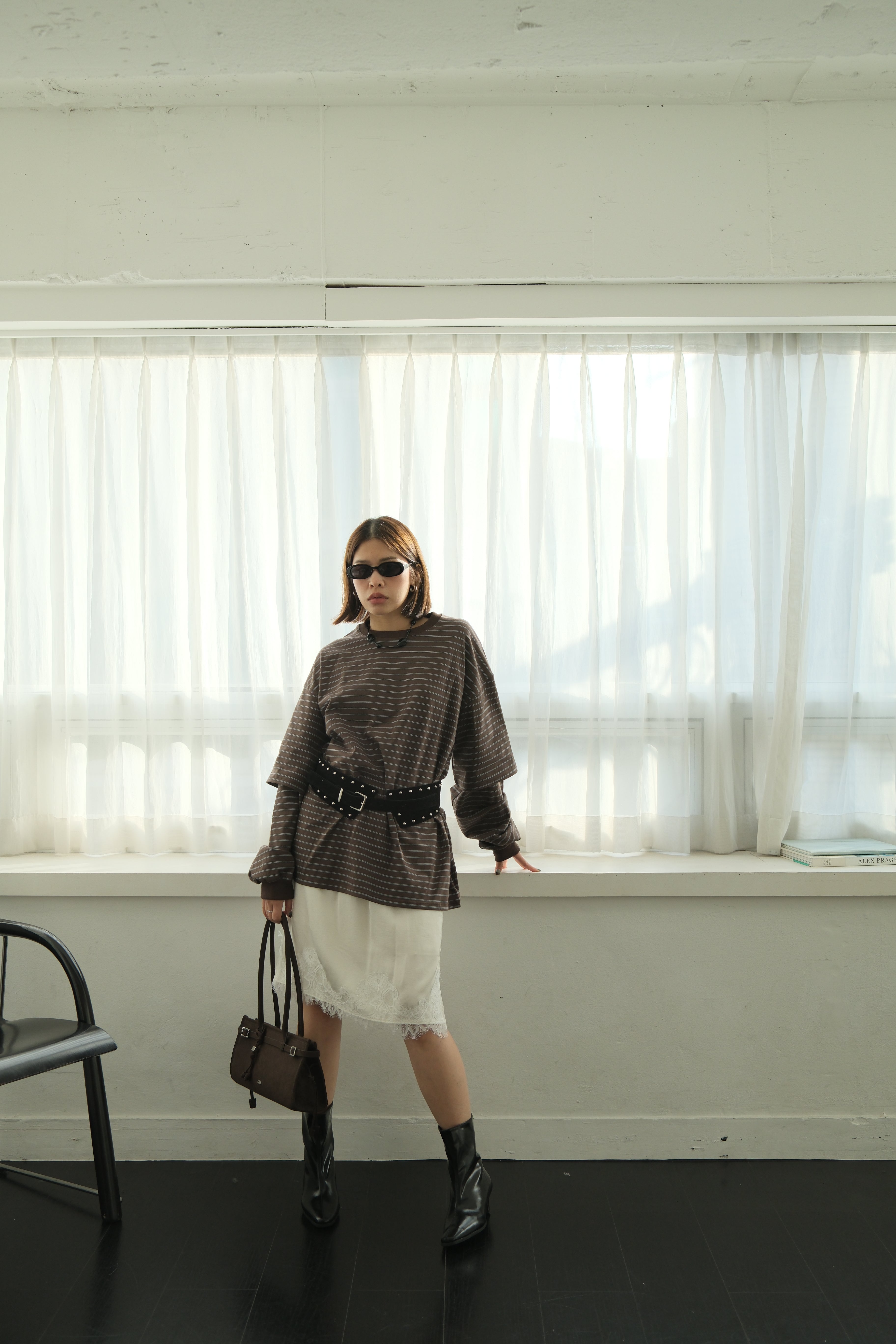 Striped double sleeve boxy tee