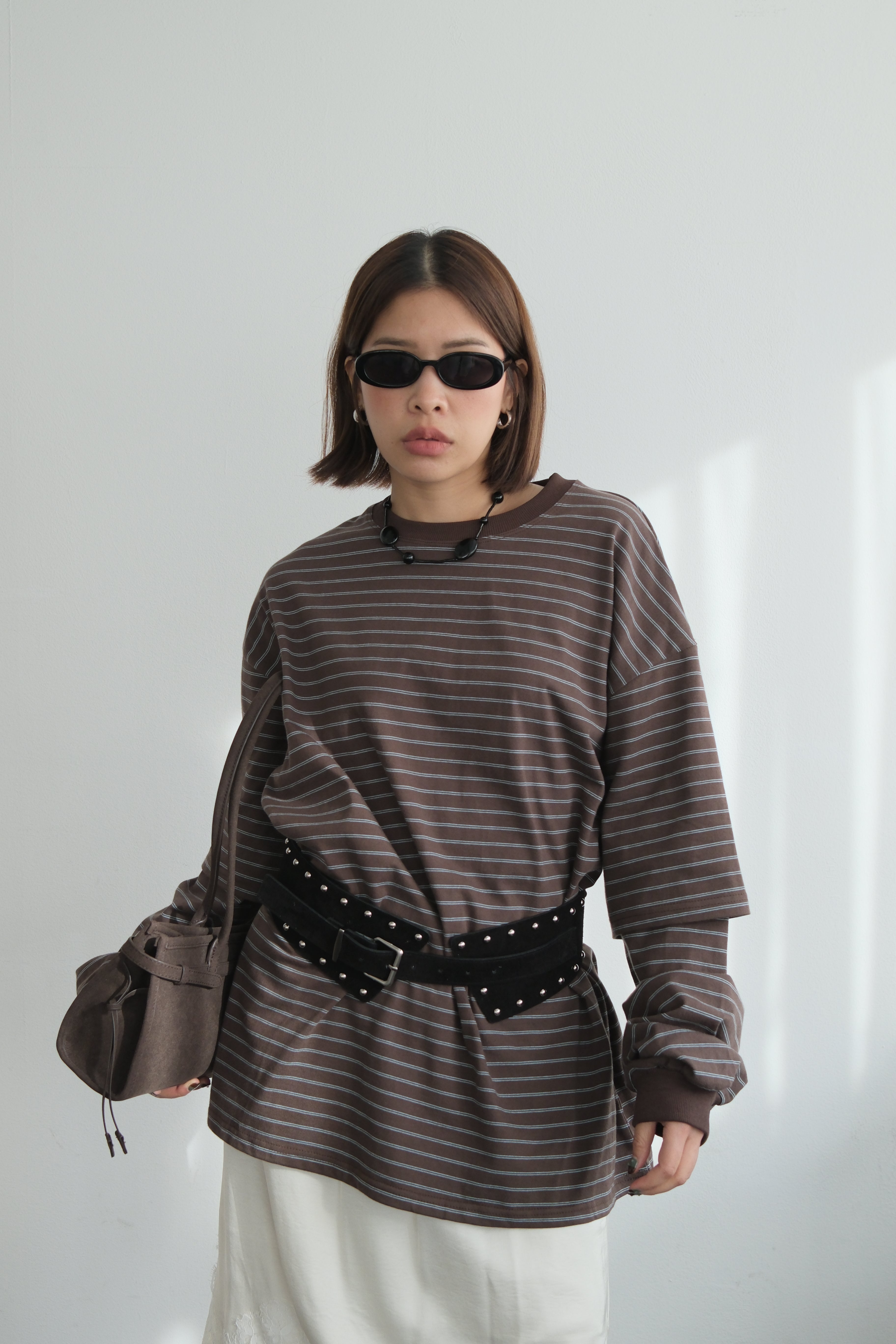 Striped double sleeve boxy tee