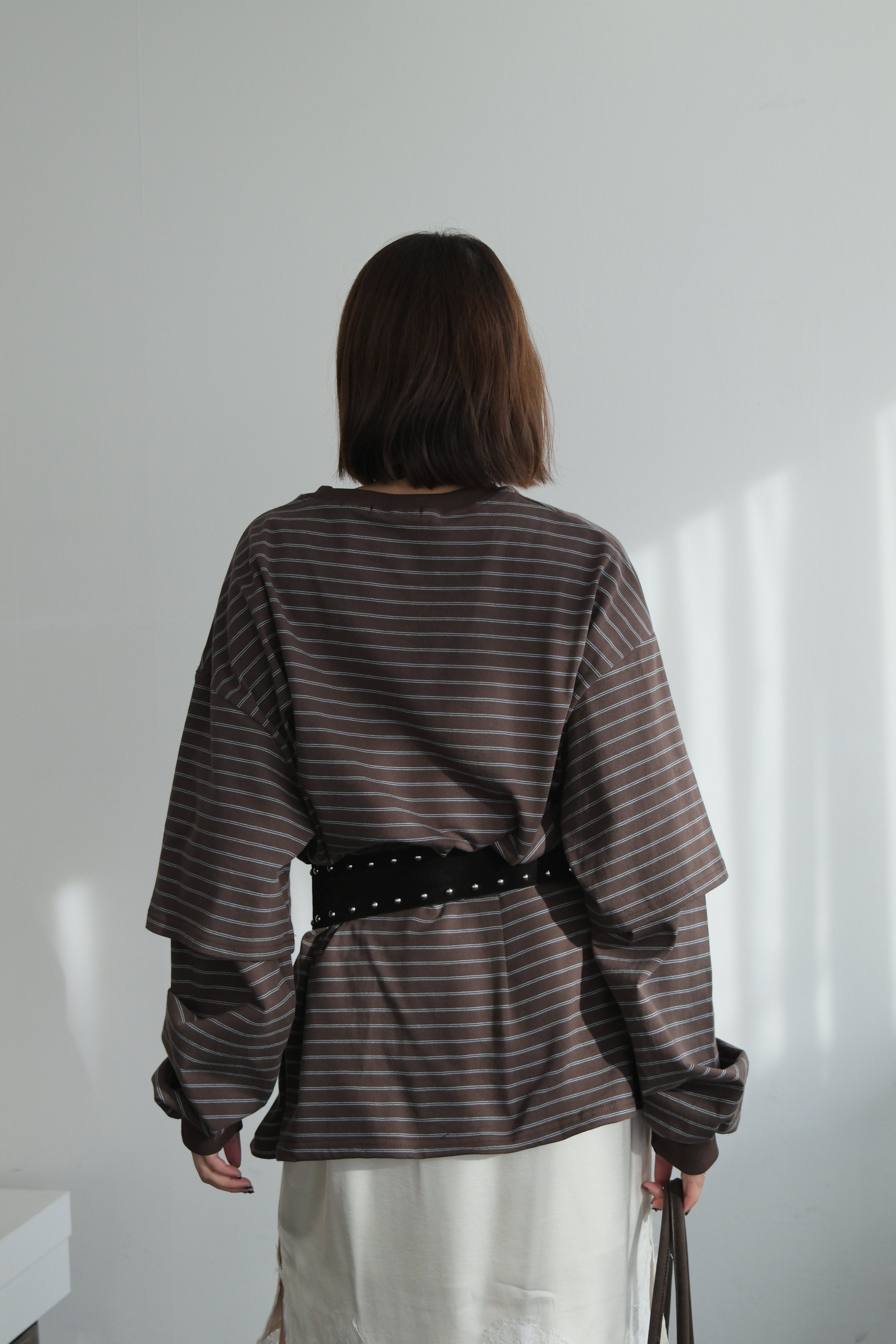 Striped double sleeve boxy tee