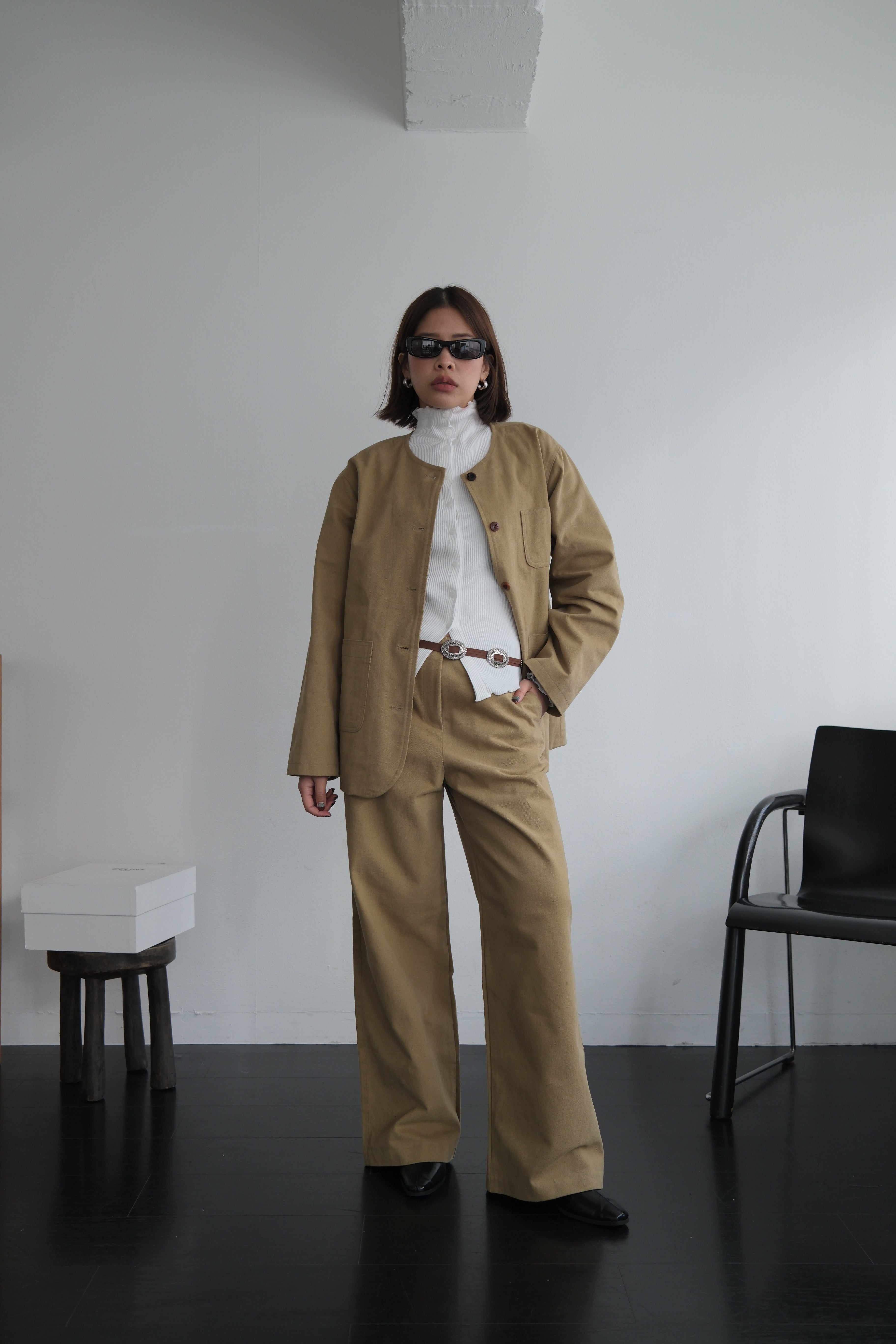 2 way cotton ribbed long-sleeve high-neck tee