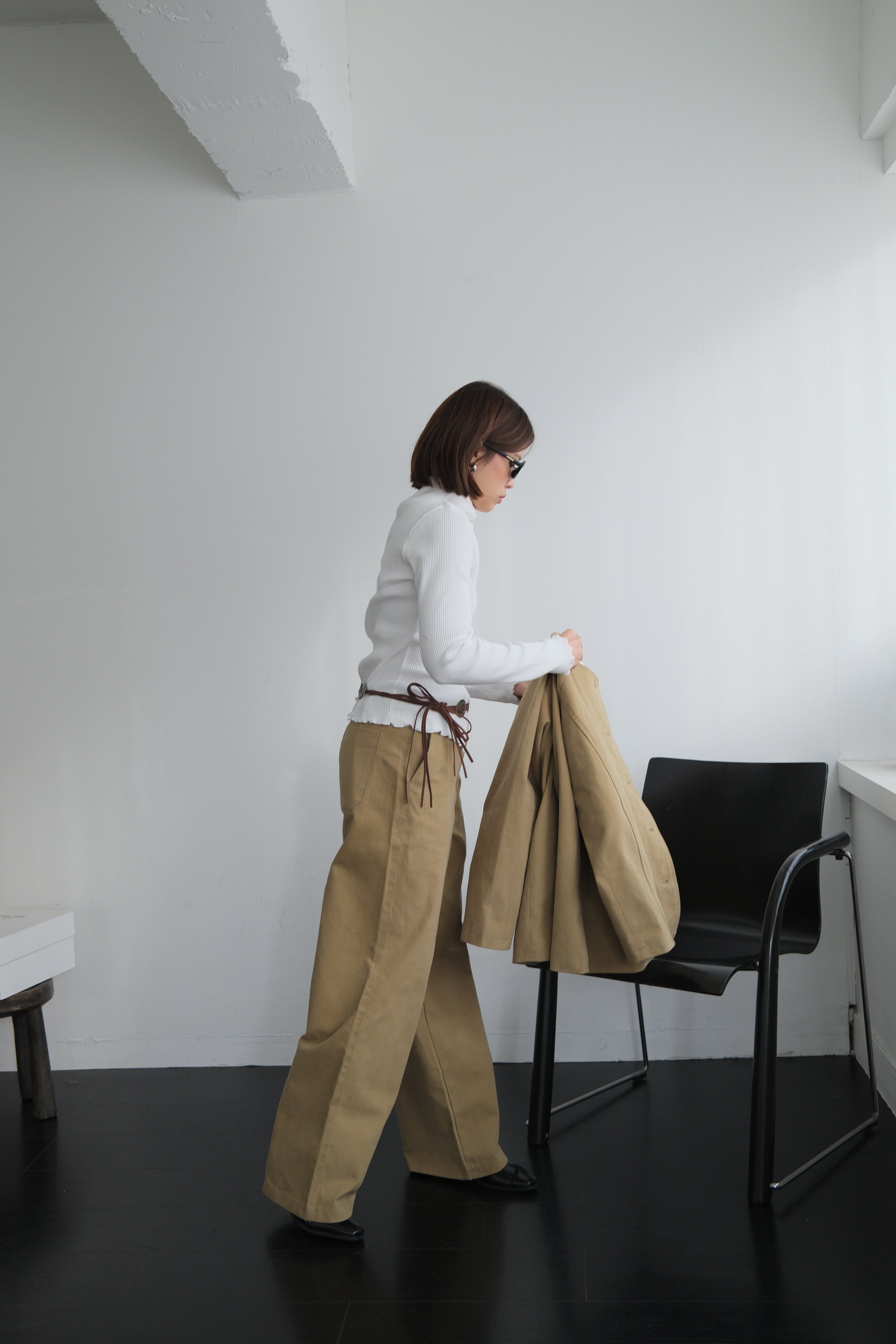 2 way cotton ribbed long-sleeve high-neck tee