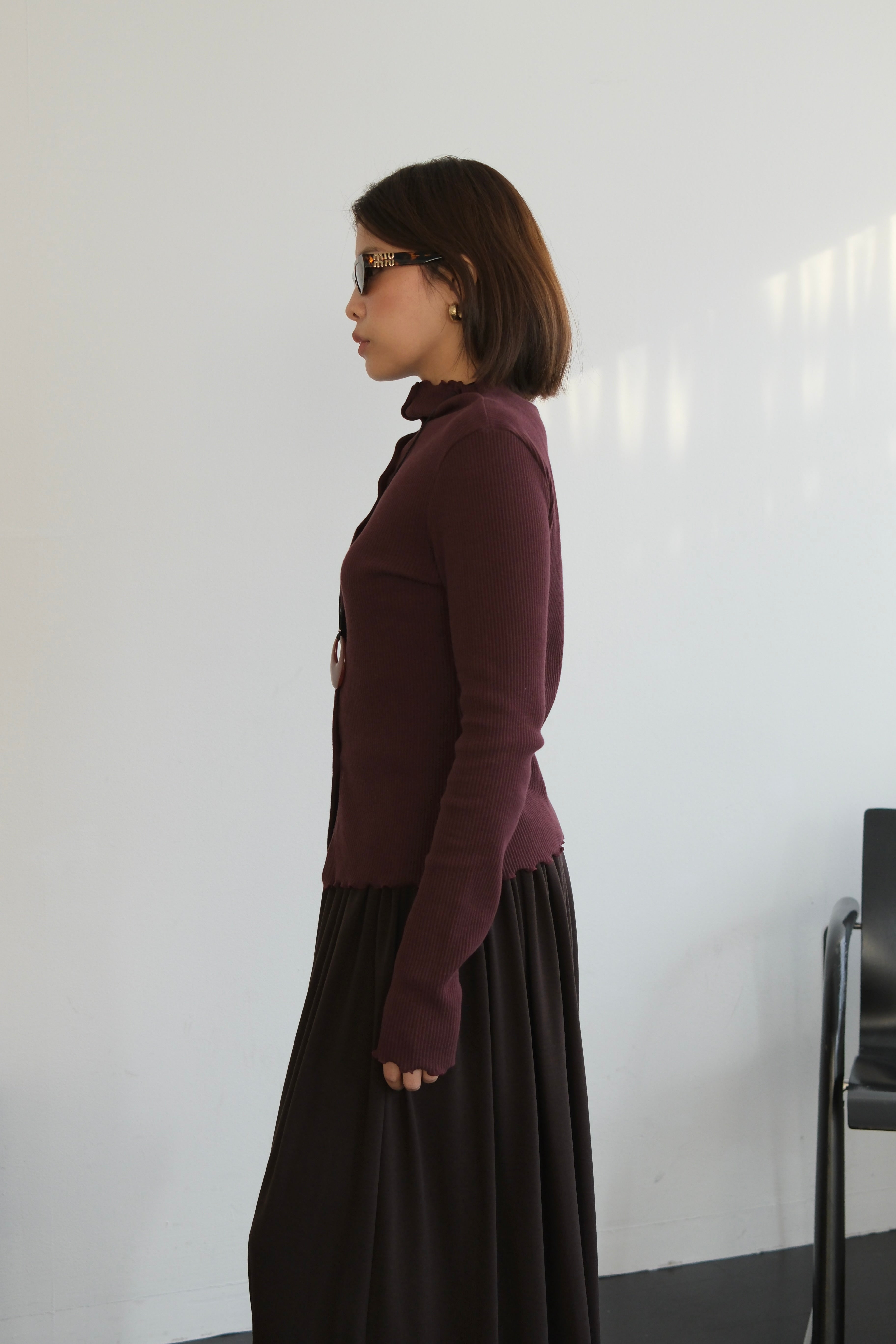 2 way cotton ribbed long-sleeve high-neck tee