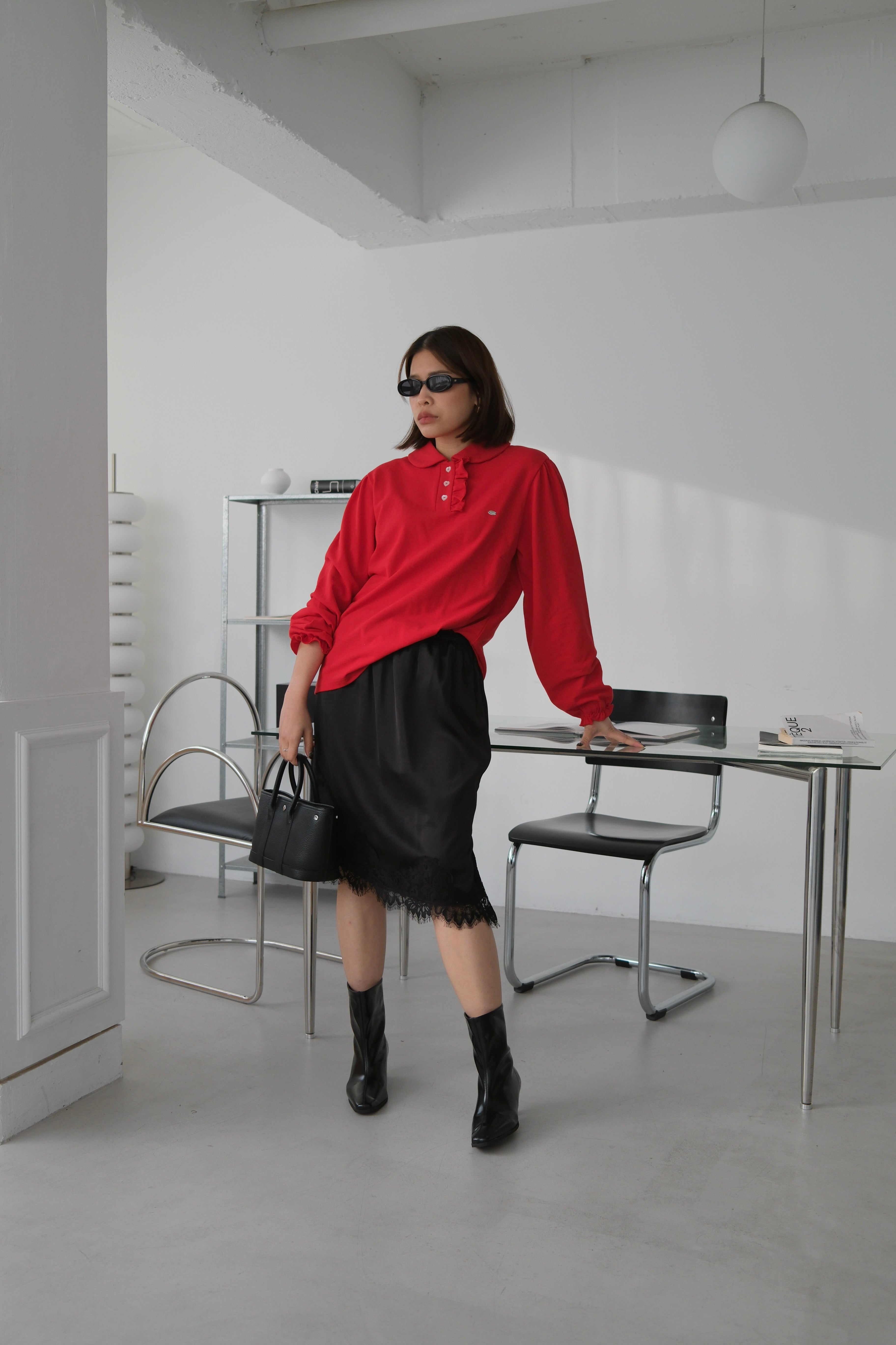 Nabi ruffle collar polo top