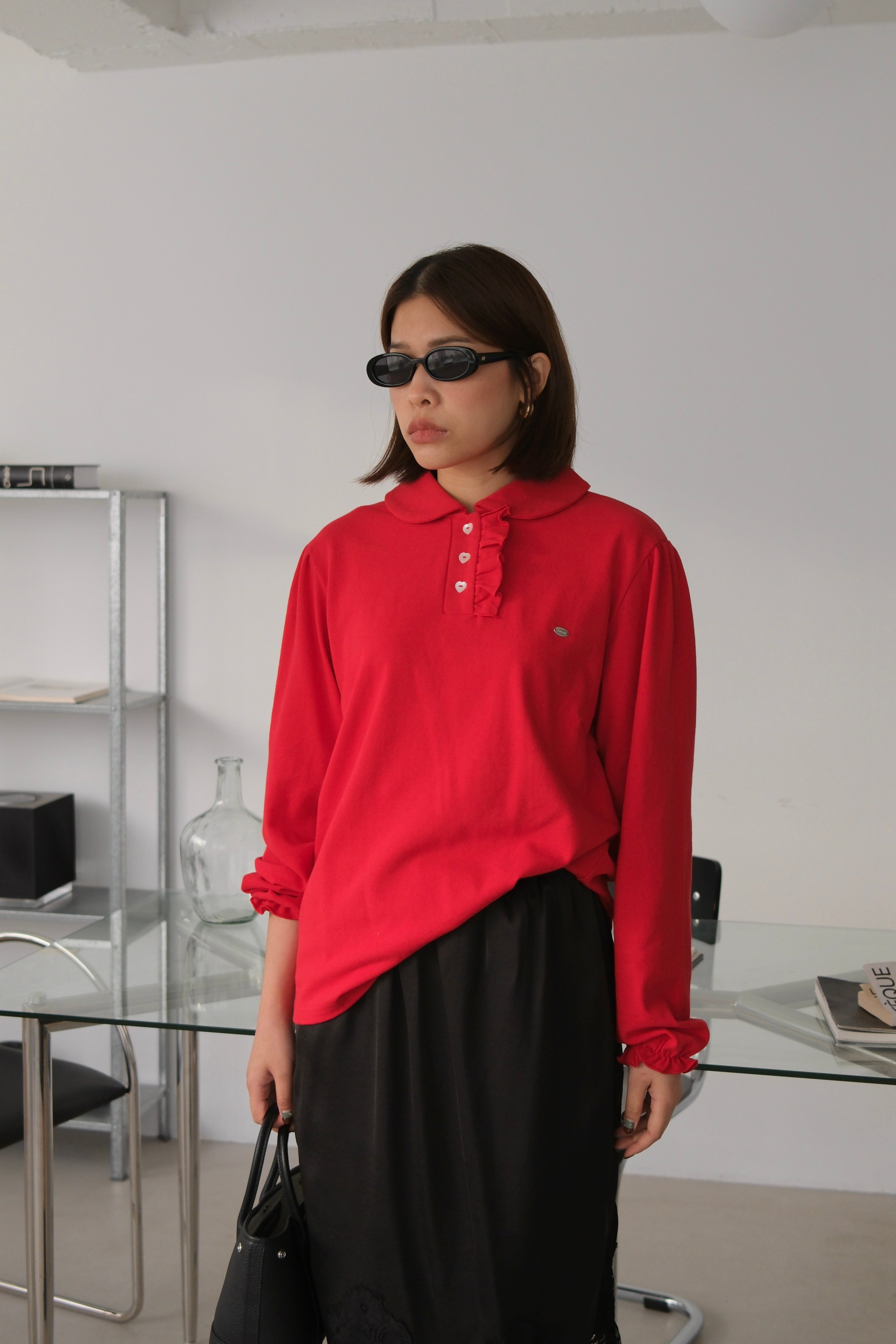 Nabi ruffle collar polo top