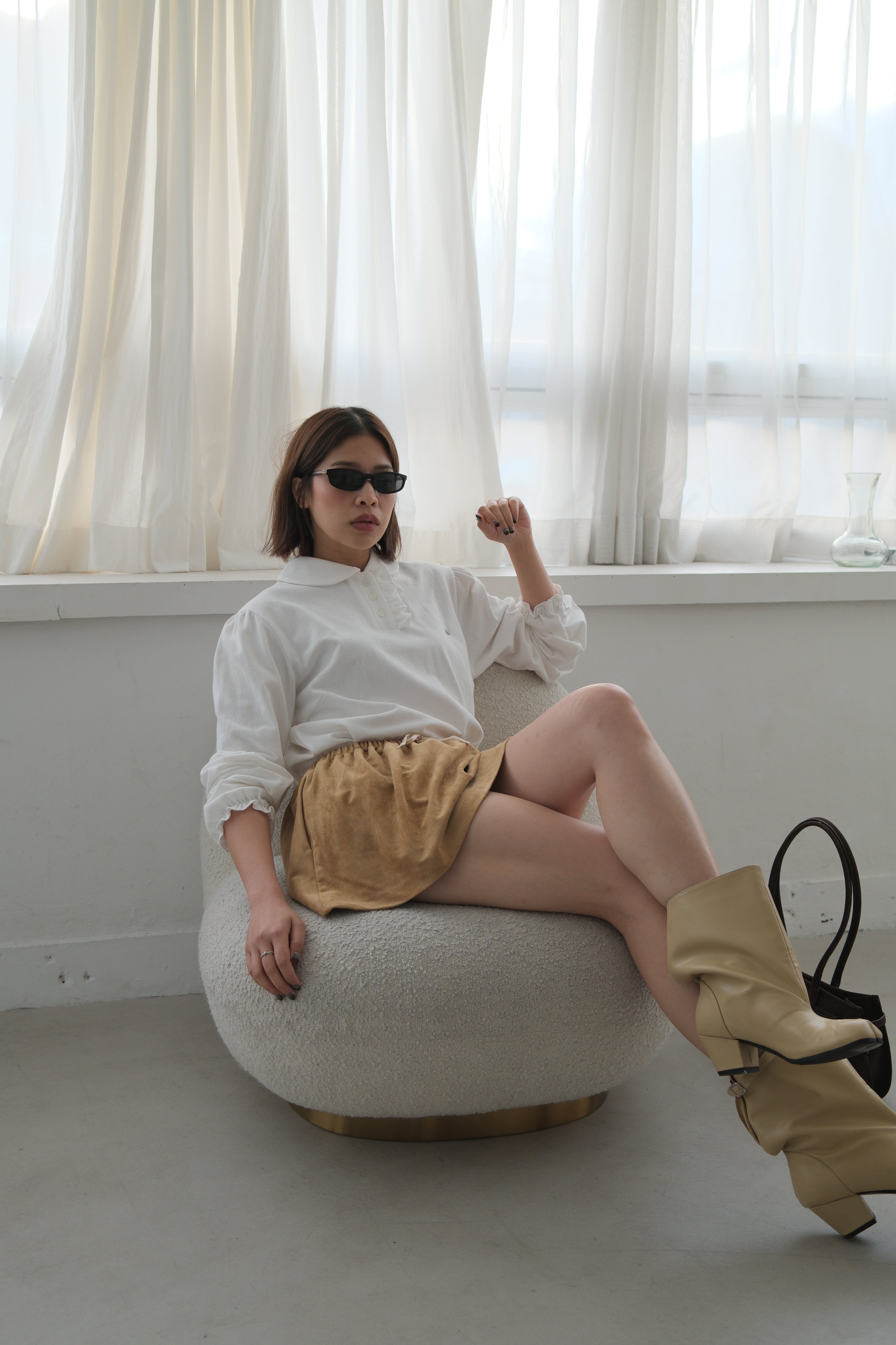 Faux suede drawstring mini skirt