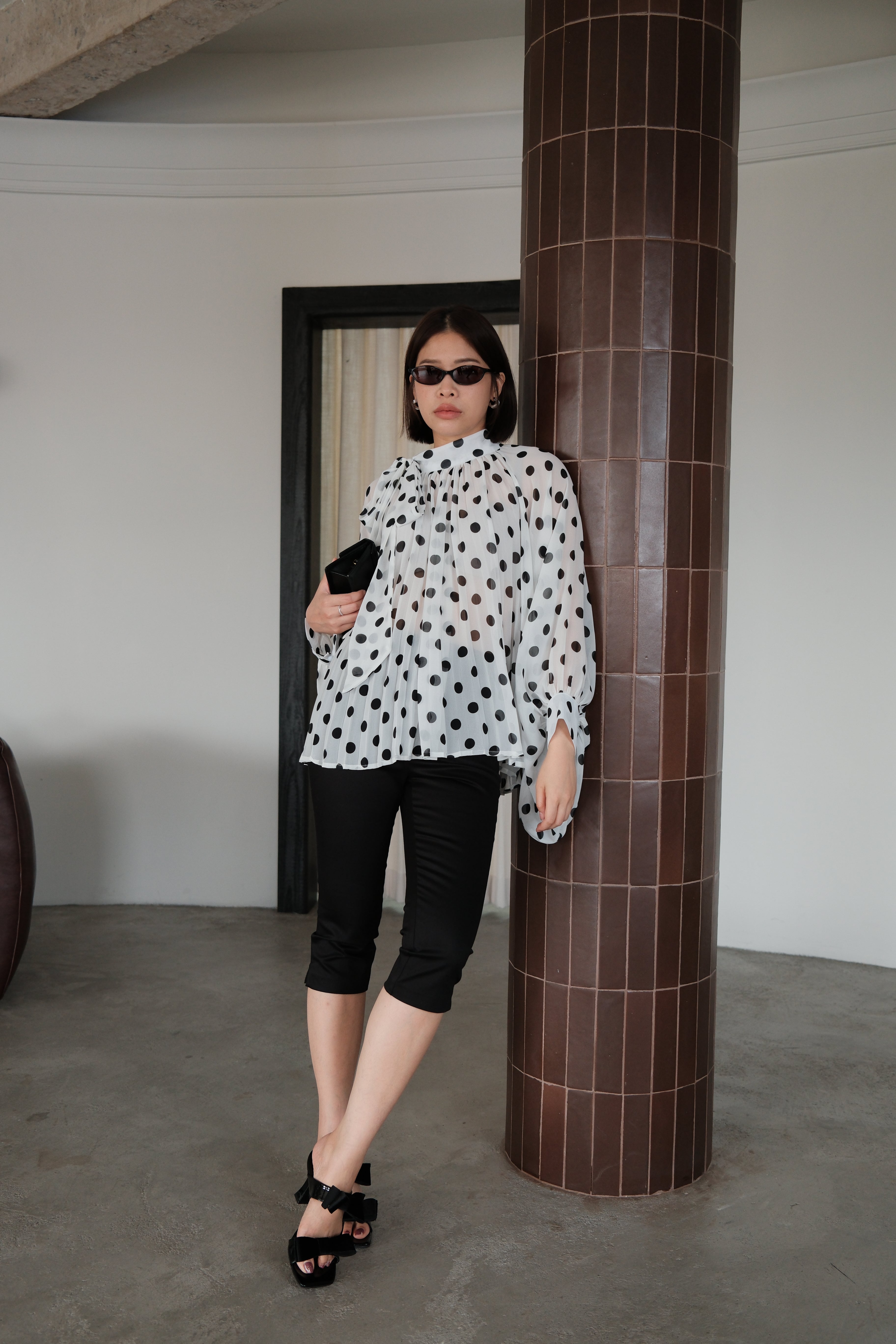 Dottie balloon sleeve sheer blouse
