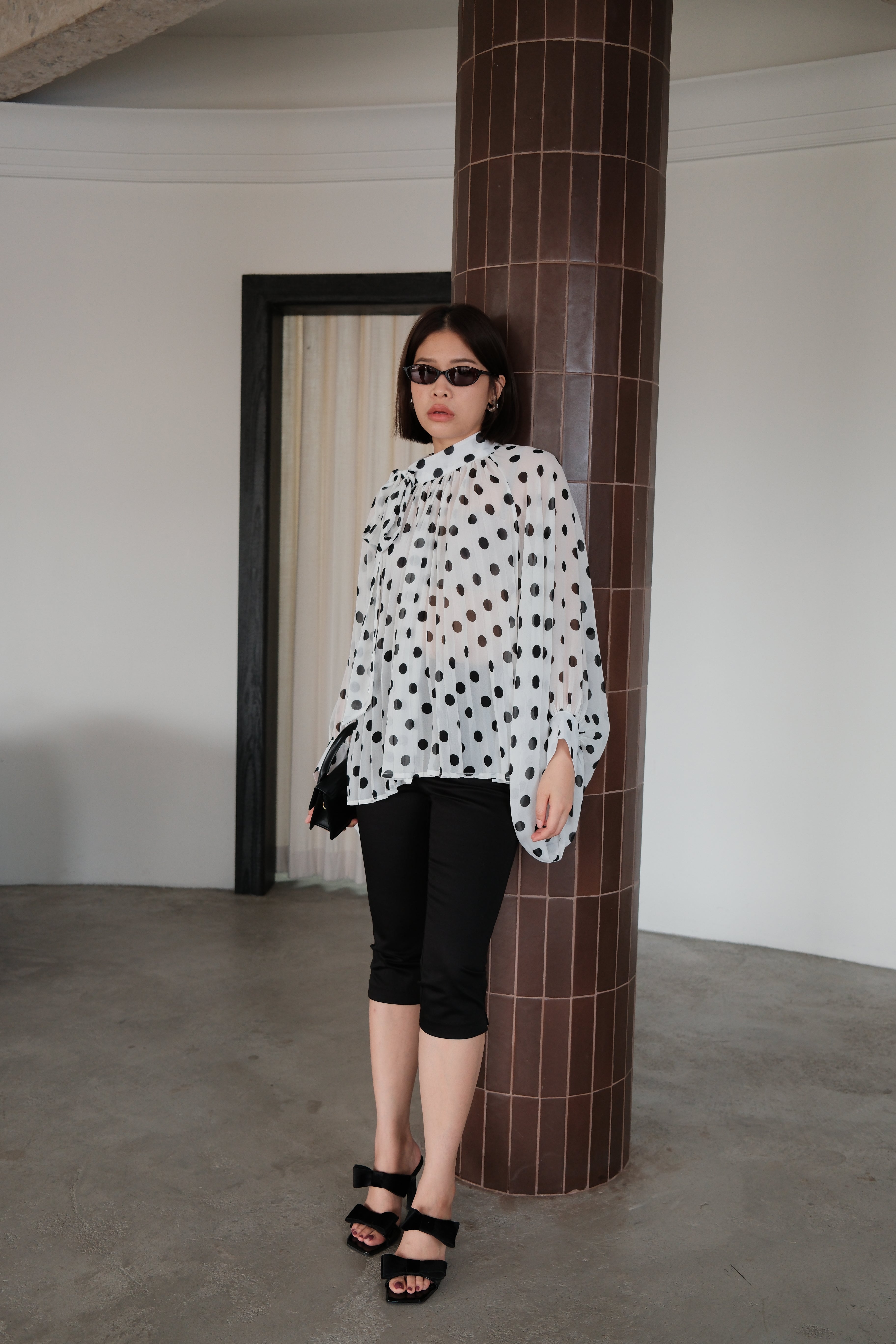 Dottie balloon sleeve sheer blouse