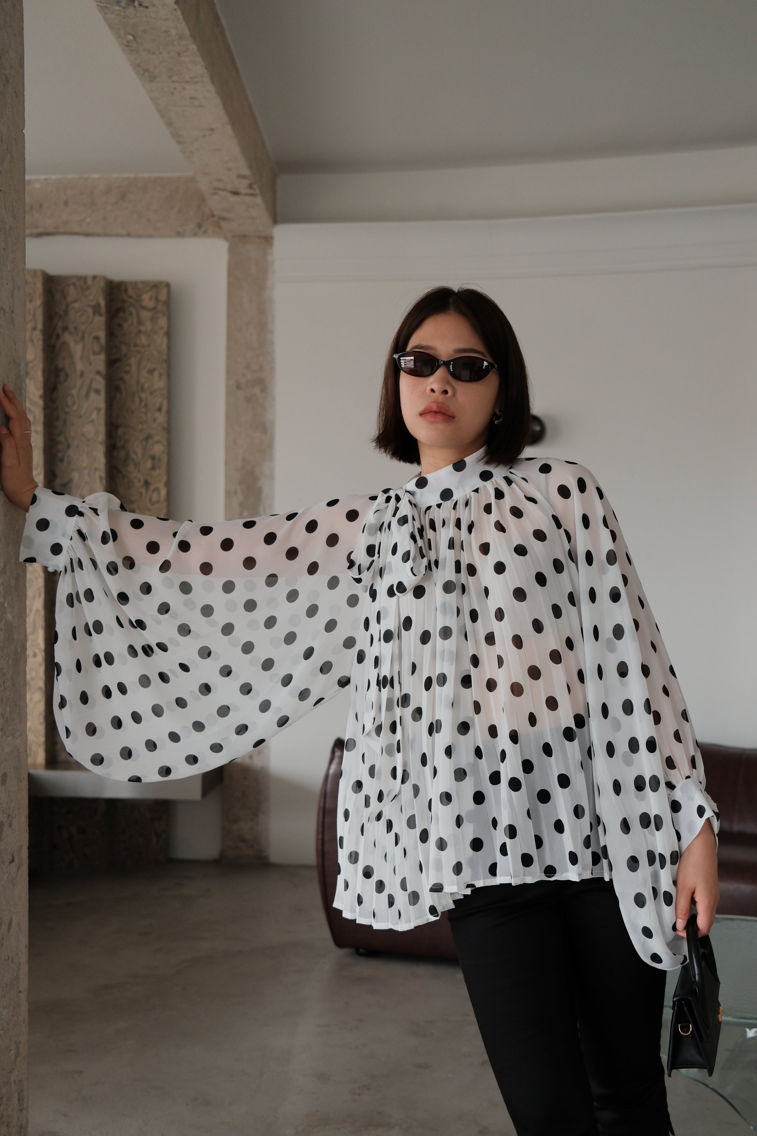 Dottie balloon sleeve sheer blouse